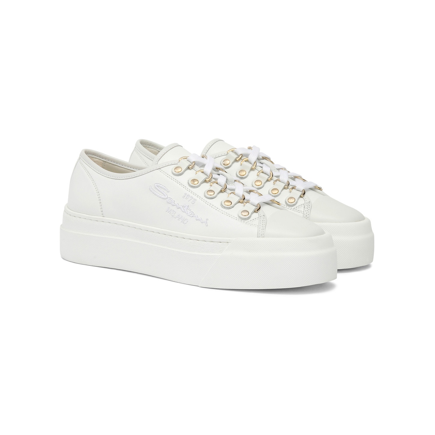 Women's white leather platform sneaker - 3