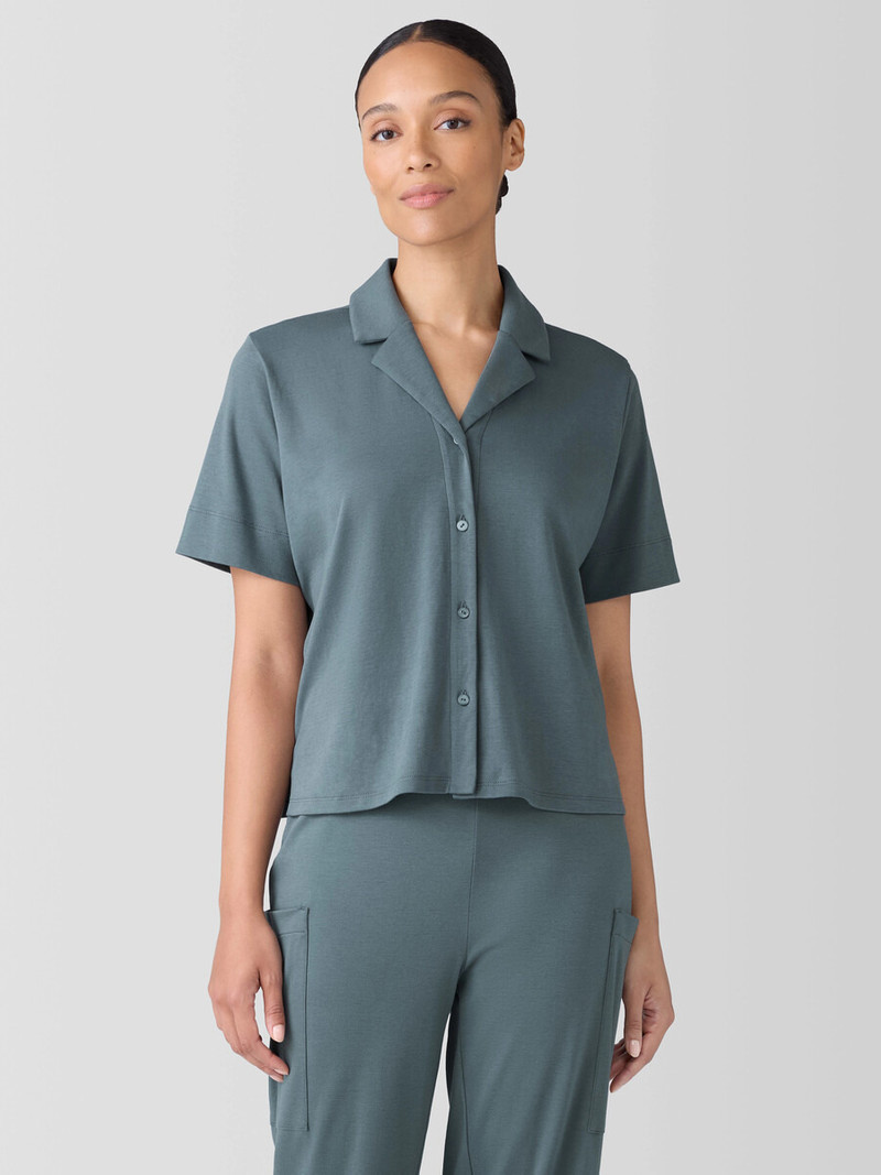 EILEEN FISHER Organic Cotton Interlock Notch Collar Sleep Shirt outlook