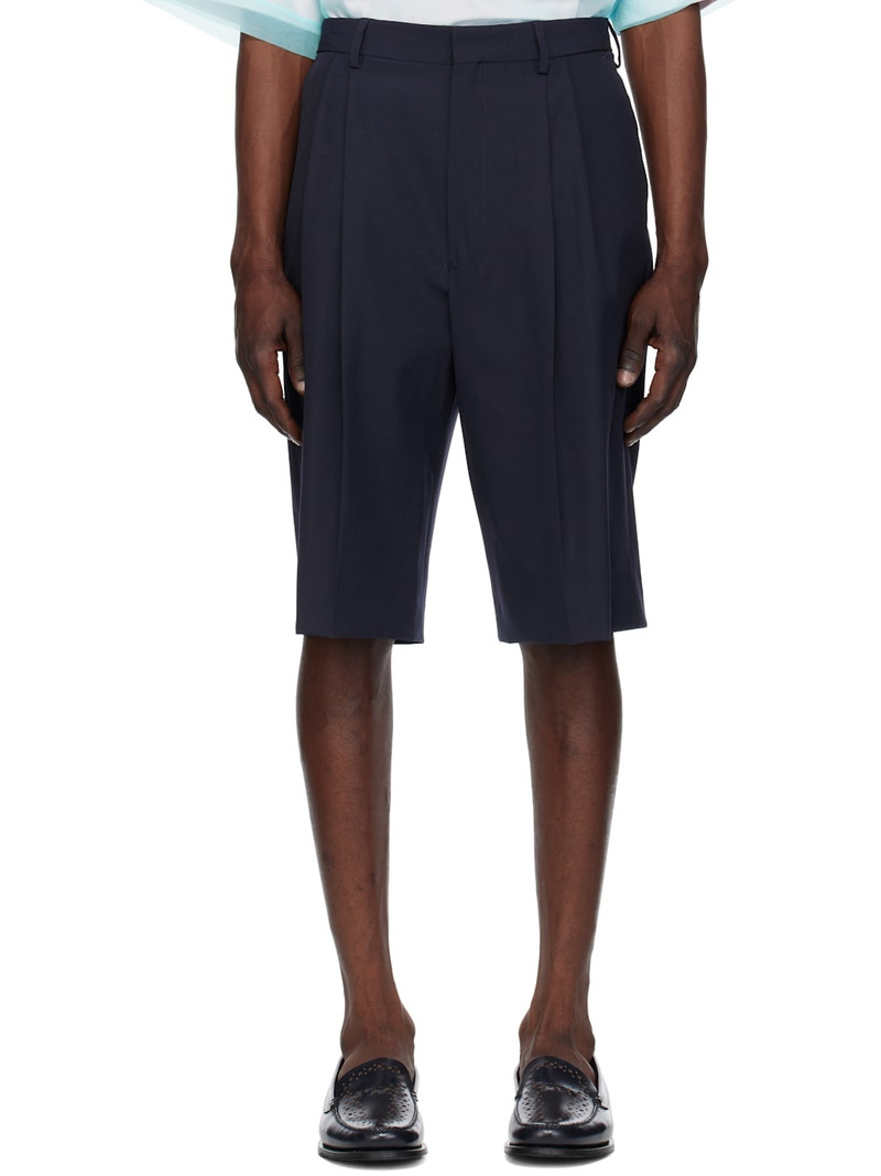 Navy Tailored Wool Shorts - 1