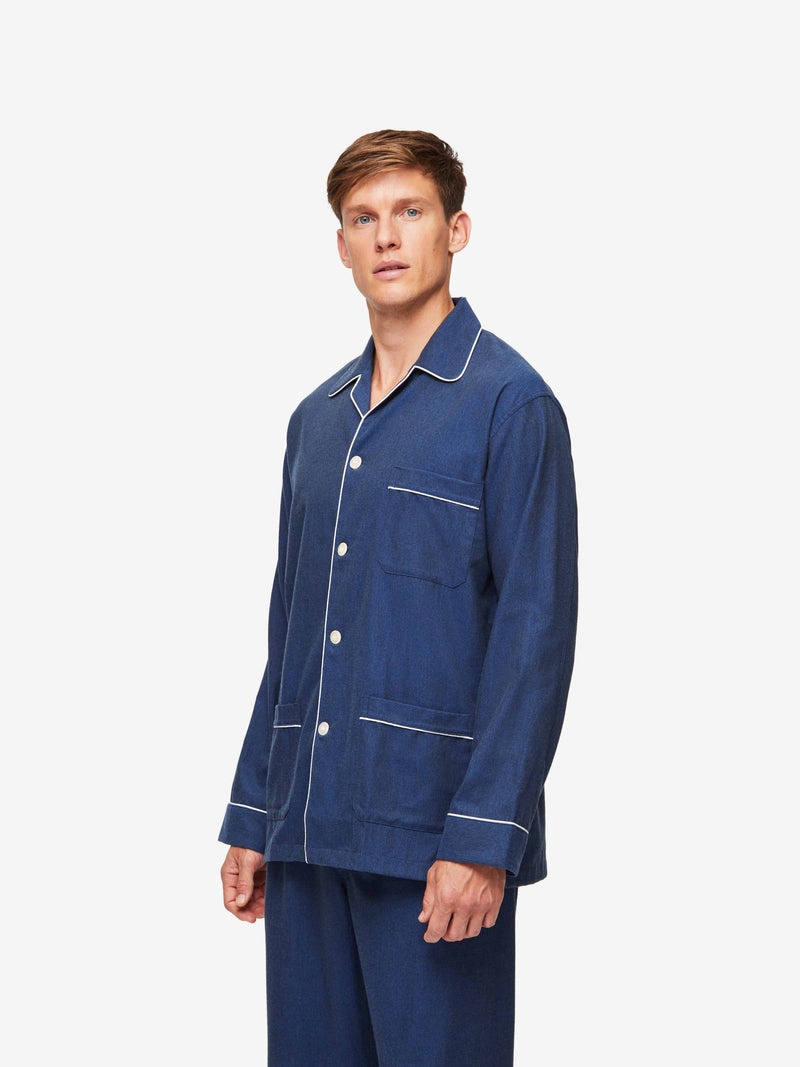 Men's Classic Fit Pajamas Balmoral 3 Brushed Cotton Navy - 3
