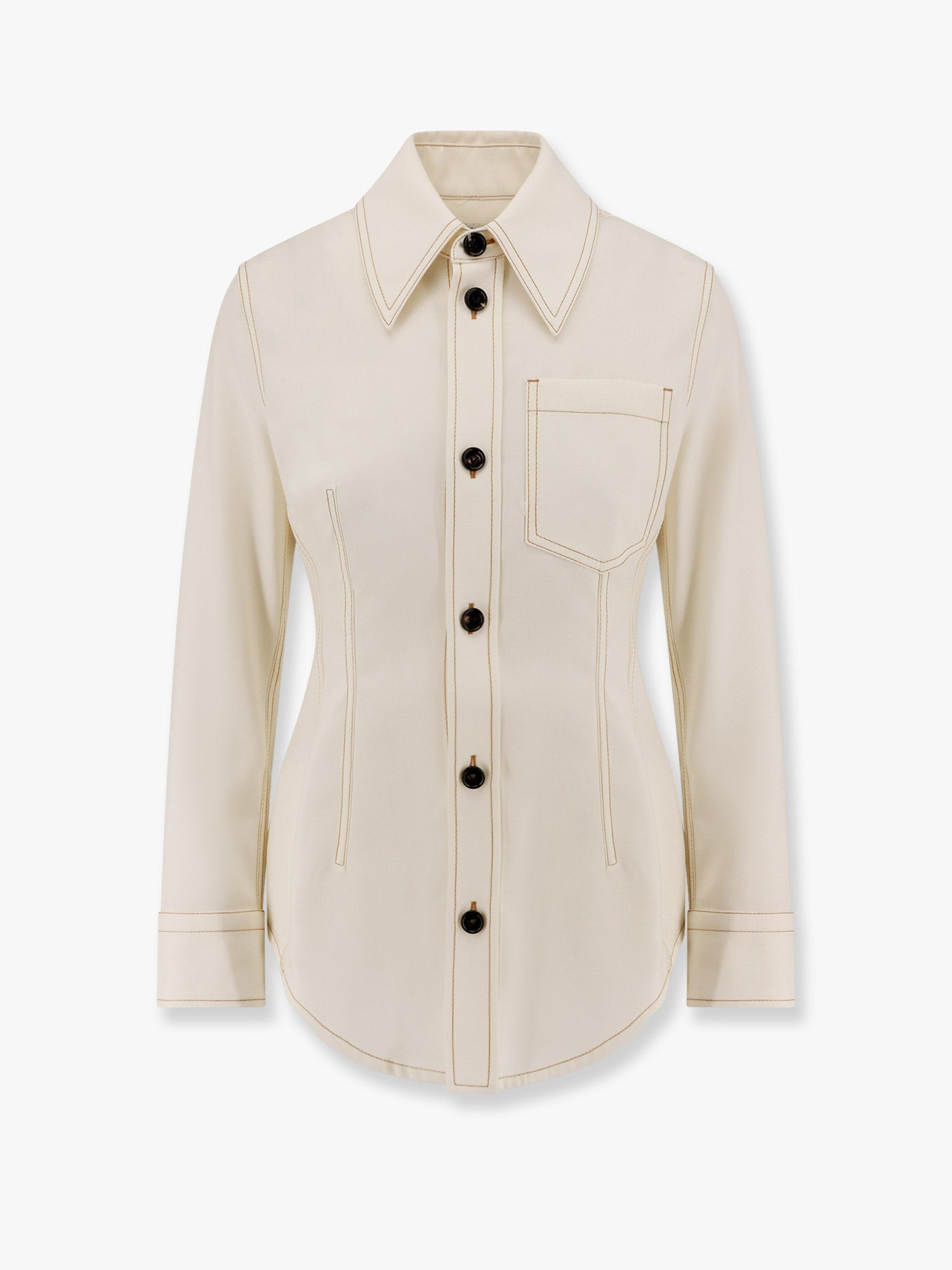 Bottega Veneta Women Traverl Light Wool Shirt With Maxi Pointed Collar - 1