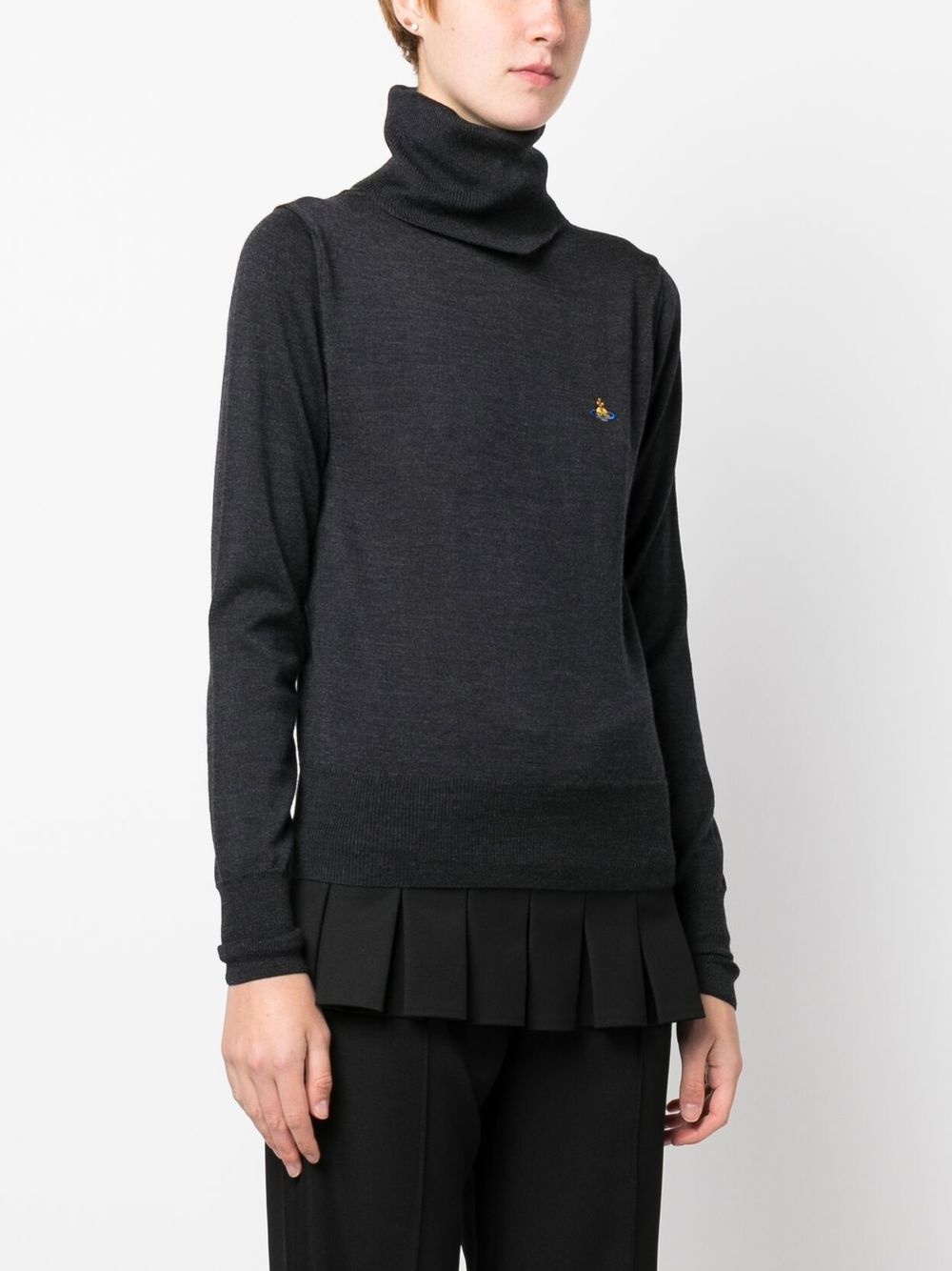 logo-embroidered roll neck jumper - 3