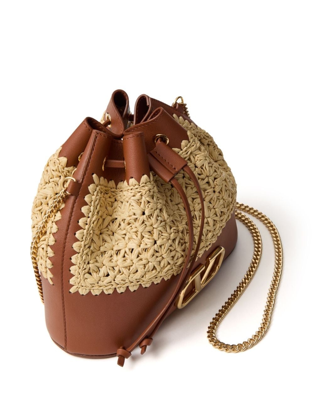 raffia leather bucket mini bag - 5