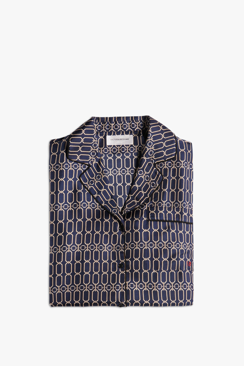 Chain Print Pyjama Set in Navy 6