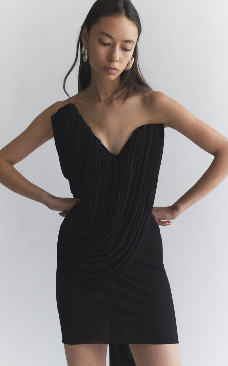 MATICEVSKI Amend Strapless Draped Chiffon Mini Dress black outlook