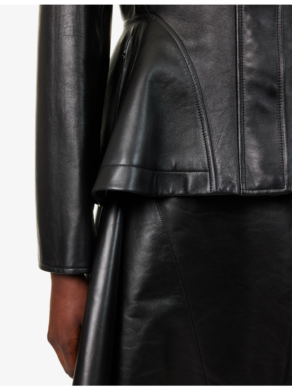 Peplum Band-Collar Leather Jacket - 6