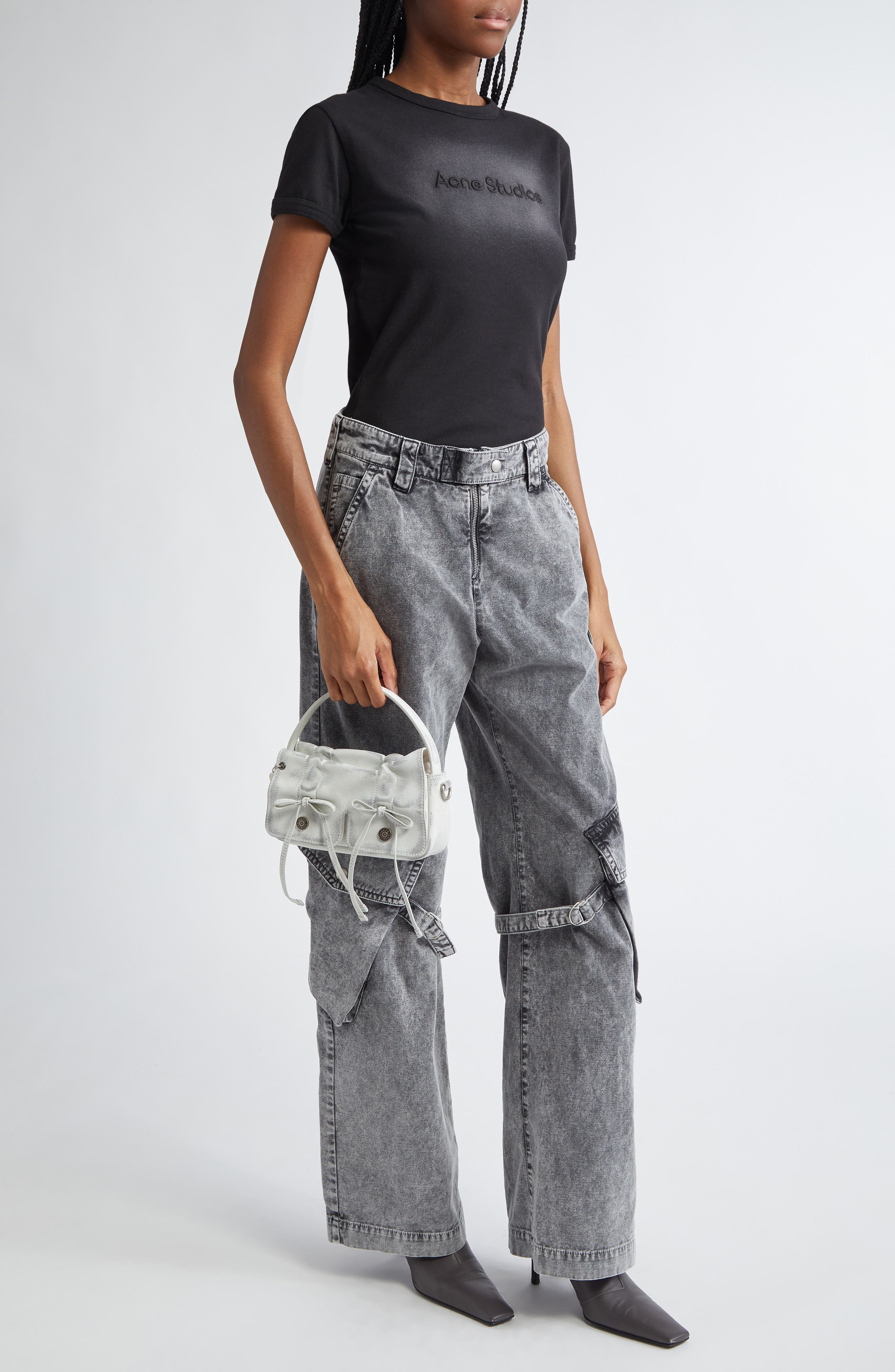Acne Studios Etza Faded Embroidered Logo Fitted Cotton T-Shirt in Faded Black at Nordstrom - 2
