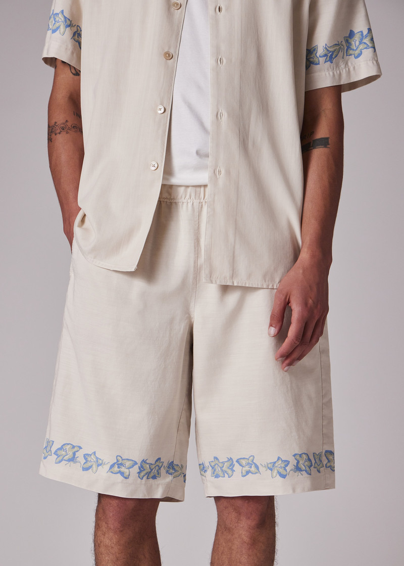 Ecru Lyocell-Cotton Floral Trim Shorts 4