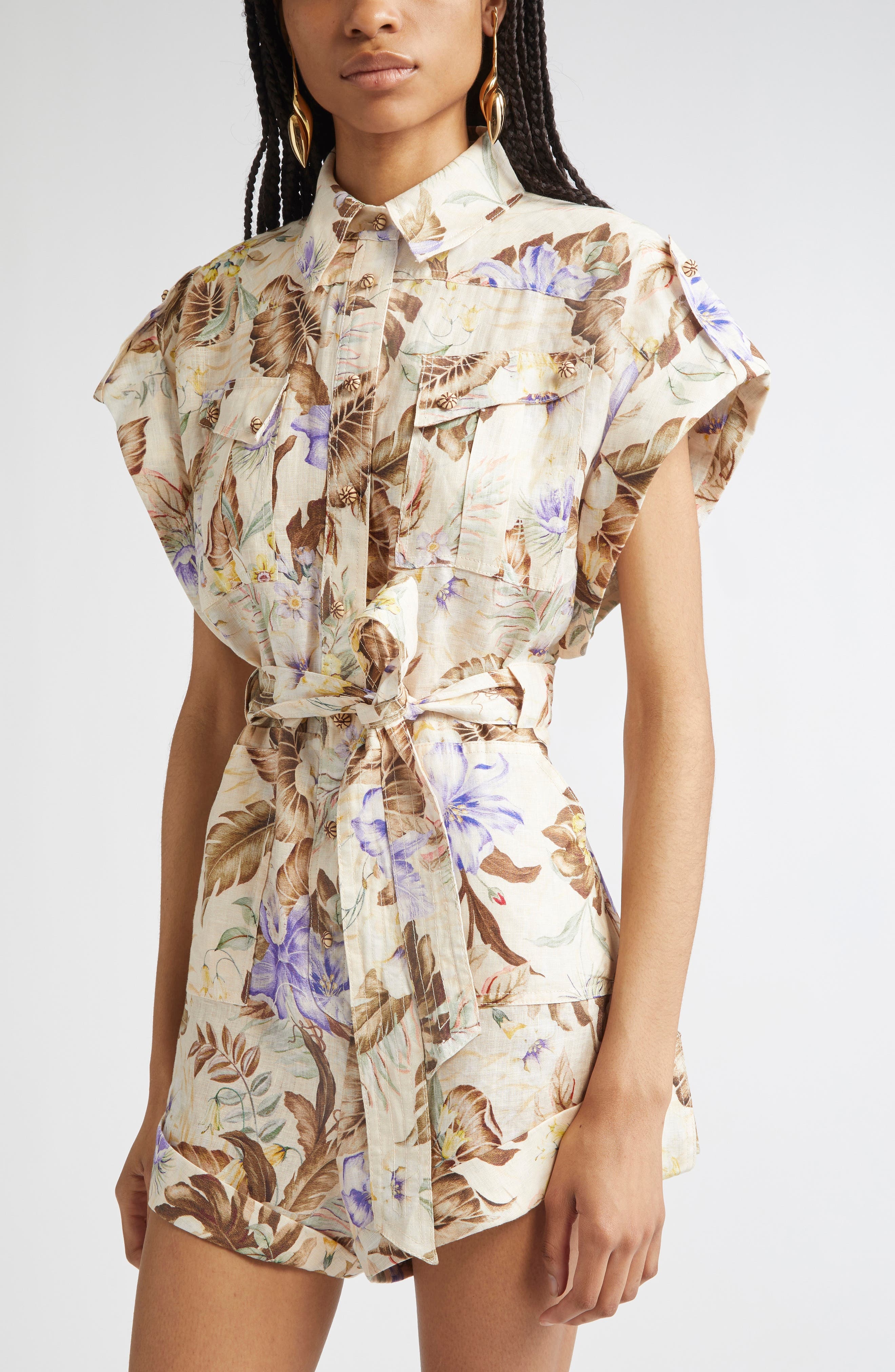 Zimmermann Coco Print Belted Romper in Cream Multi Floral at Nordstrom - 4