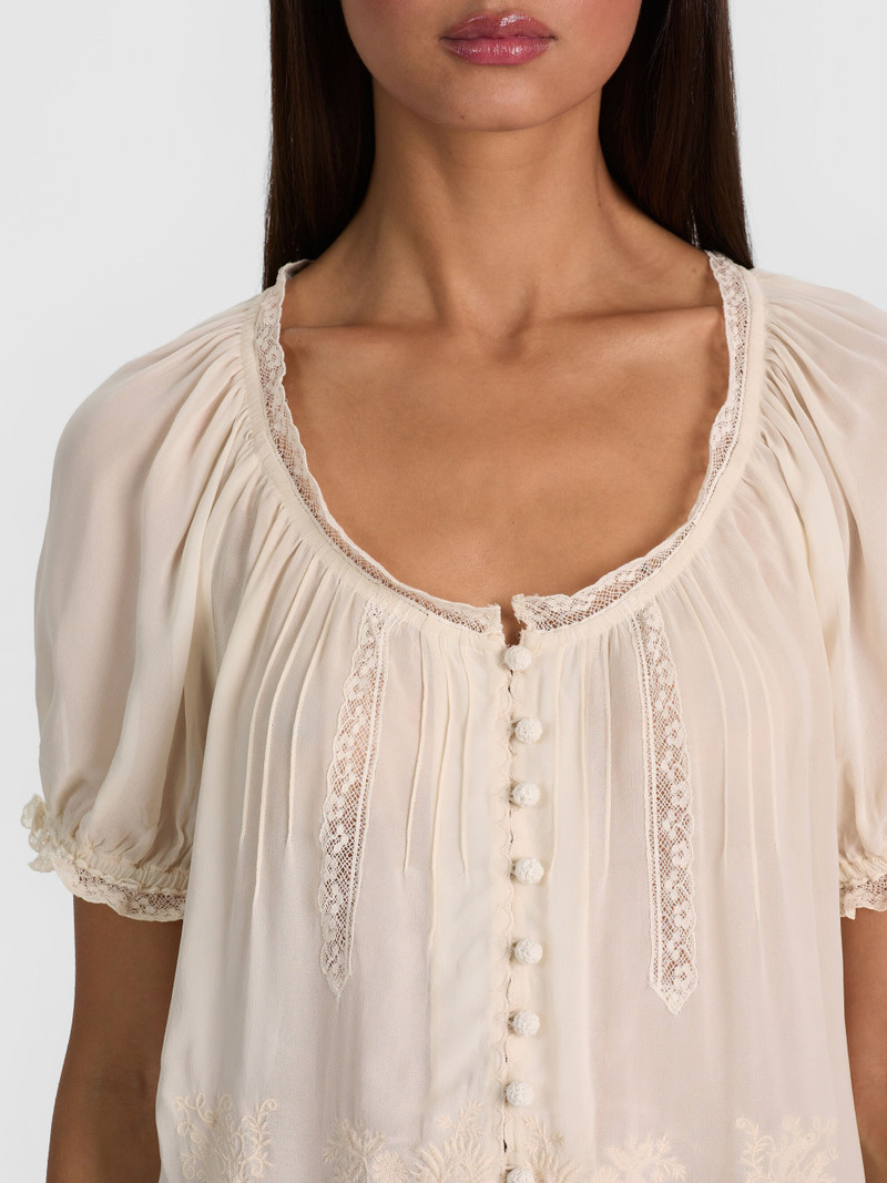 ODETTE EMRBOIDERED PUFF SLEEVE TOP - VANILLA/VANILLA 5