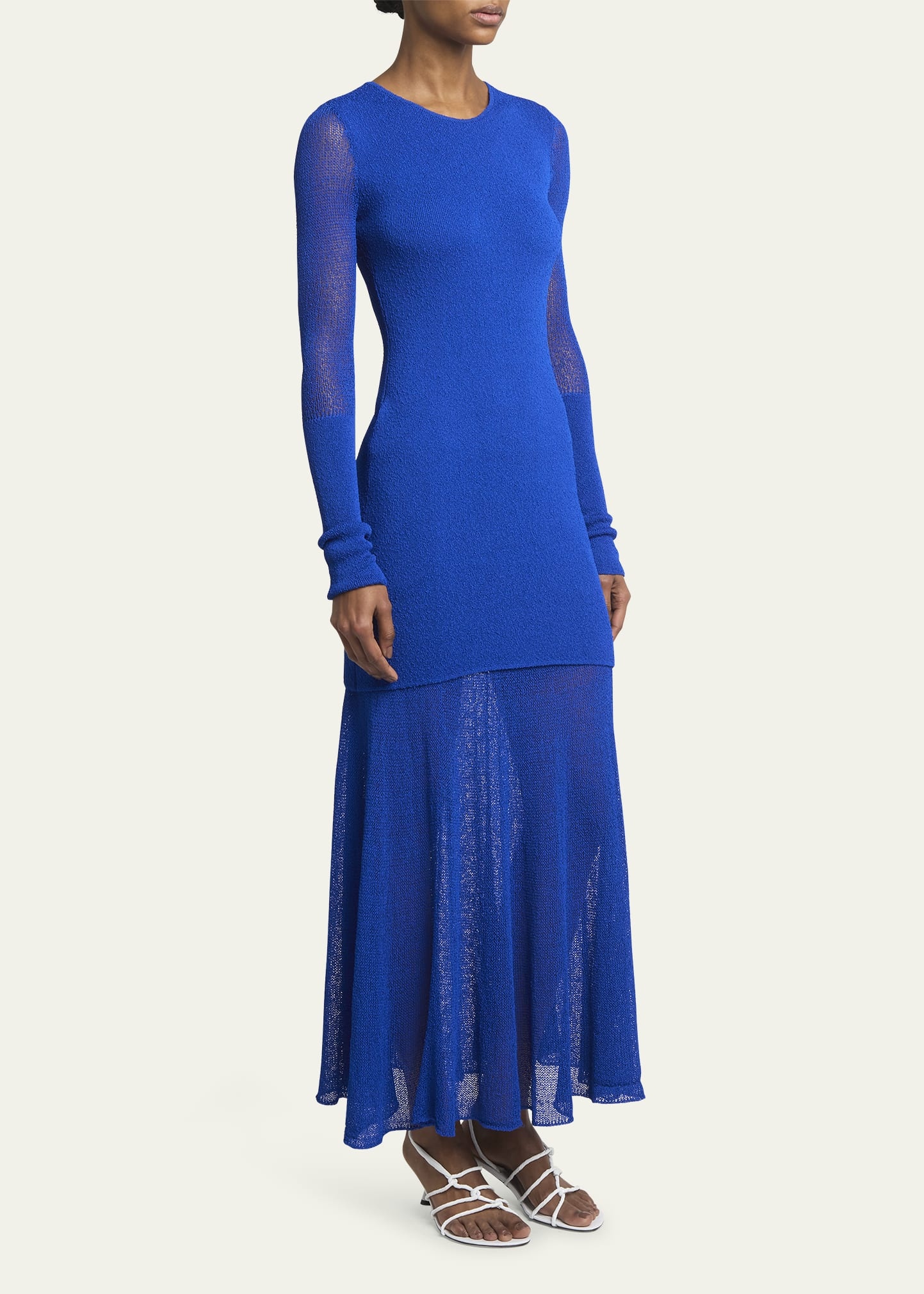 Anita Long-Sleeve Sheer Open-Knit Layered Maxi Dress - 4