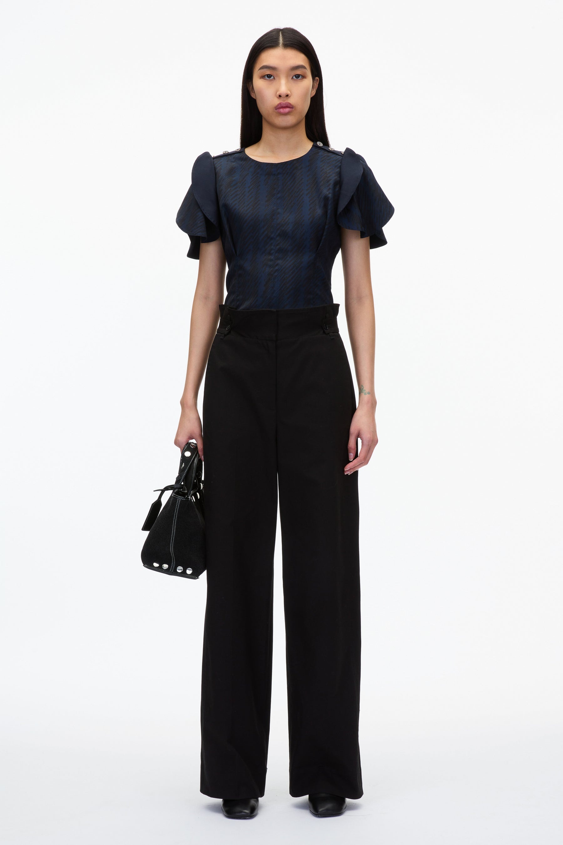 Jacquard Petal Sleeve Blouse - 2
