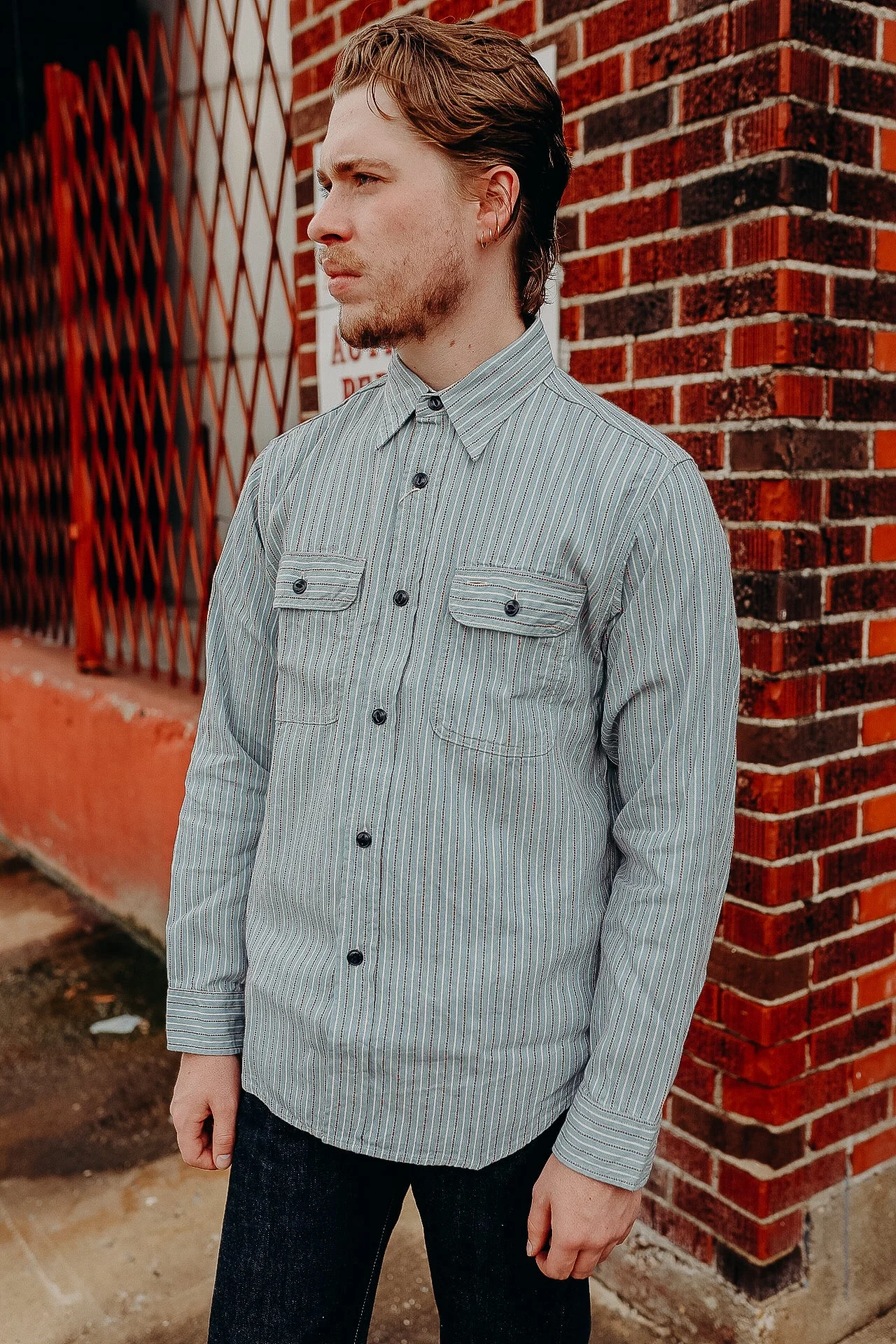 SC29146 SUGAR CANE LONG SLEEVE WORK SHIRT- DOBBY STRIPE BLUE - 1