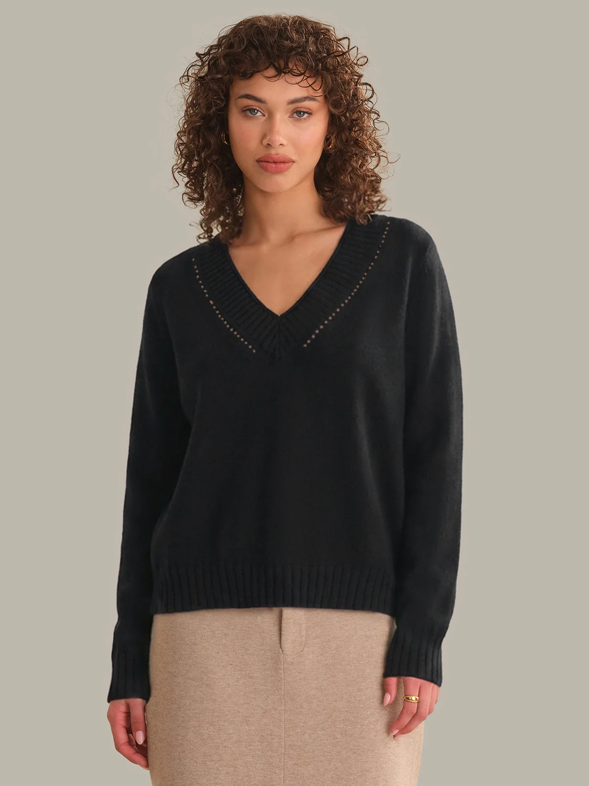 Virginia Vneck Pullover With Pointelle Details - 1