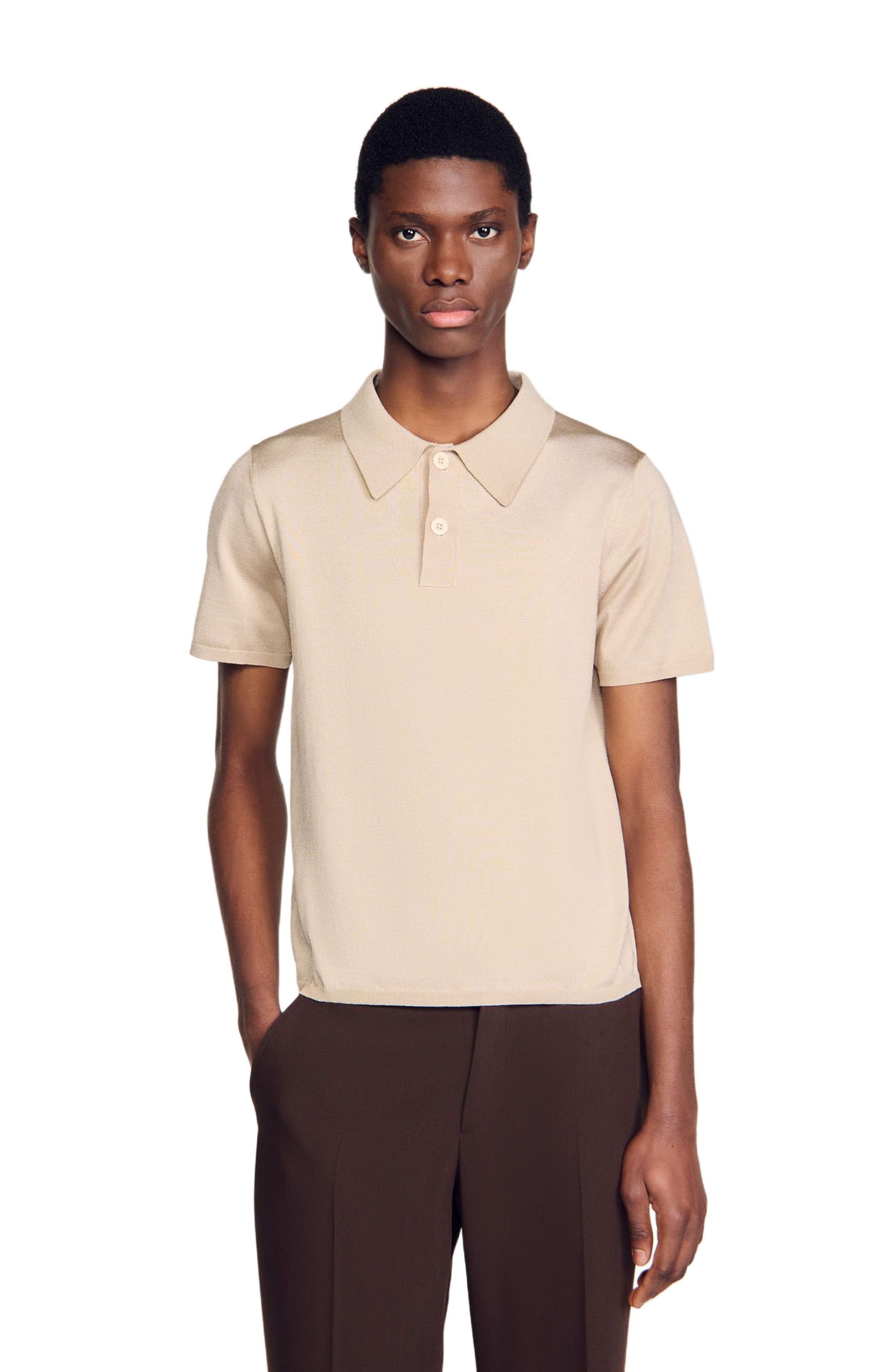 SANDRO Short-sleeve knitted polo shirt in Oats at Nordstrom - 4
