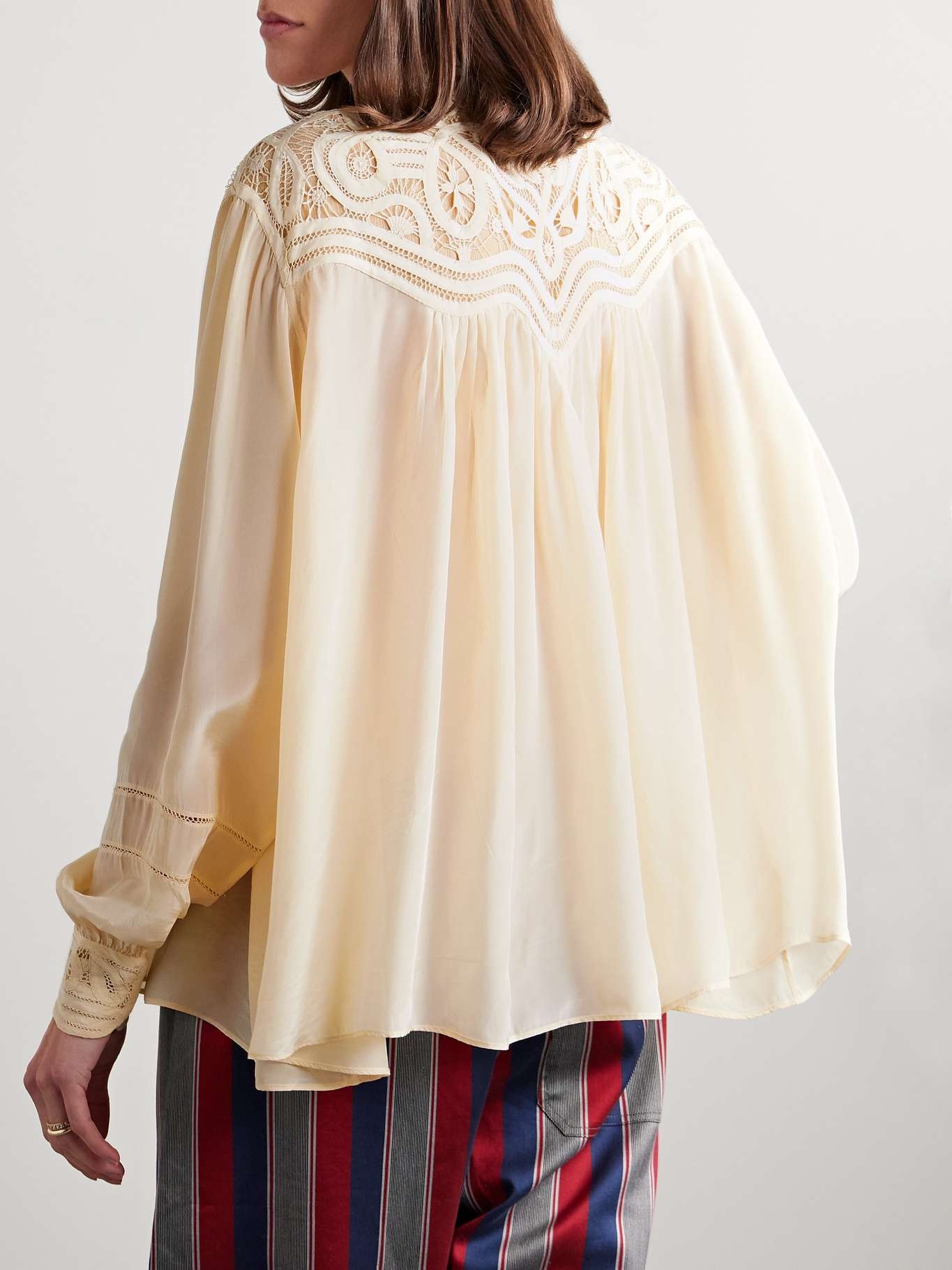 Tippet pleated satin and guipure lace blouse - 3