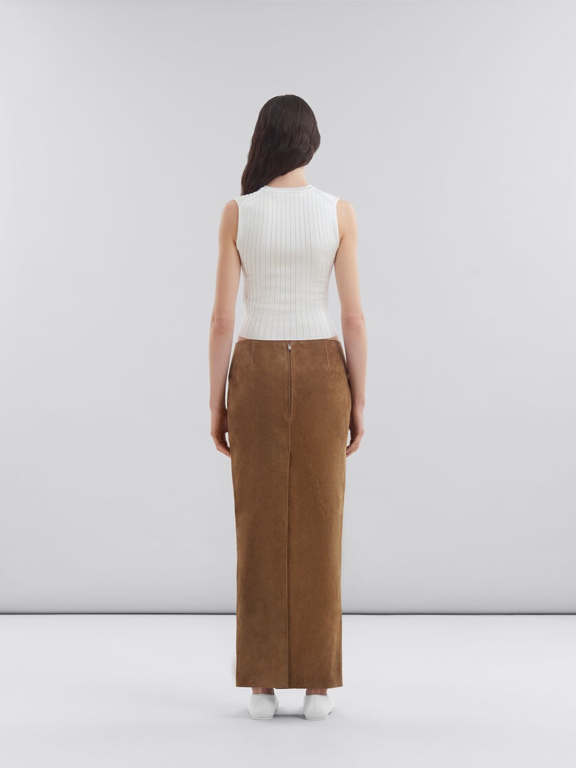 BROWN SUEDE LEATHER PENCIL SKIRT - 3