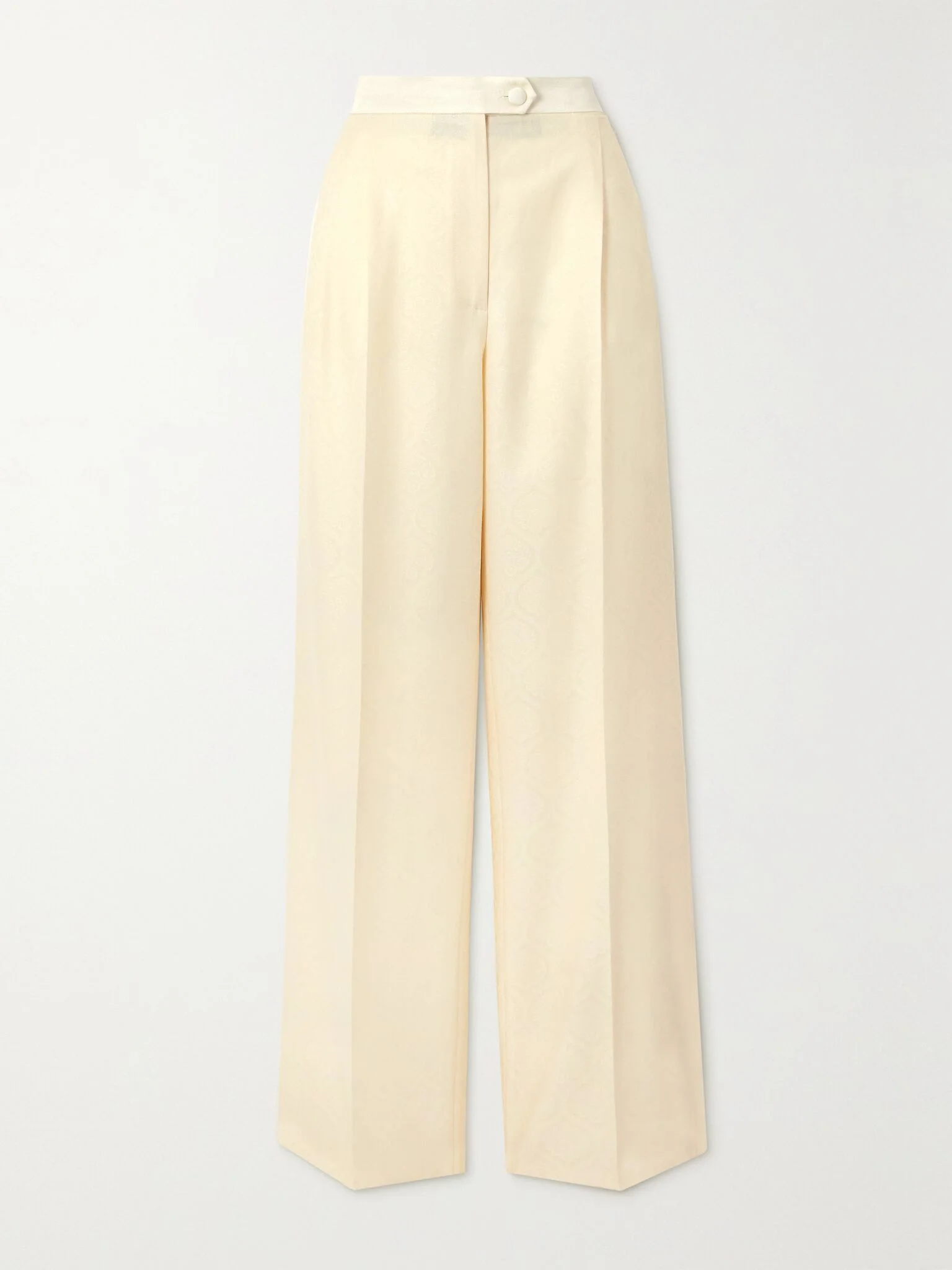 Pleated cotton and wool-blend jacquard wide-leg pants Ivory - 1