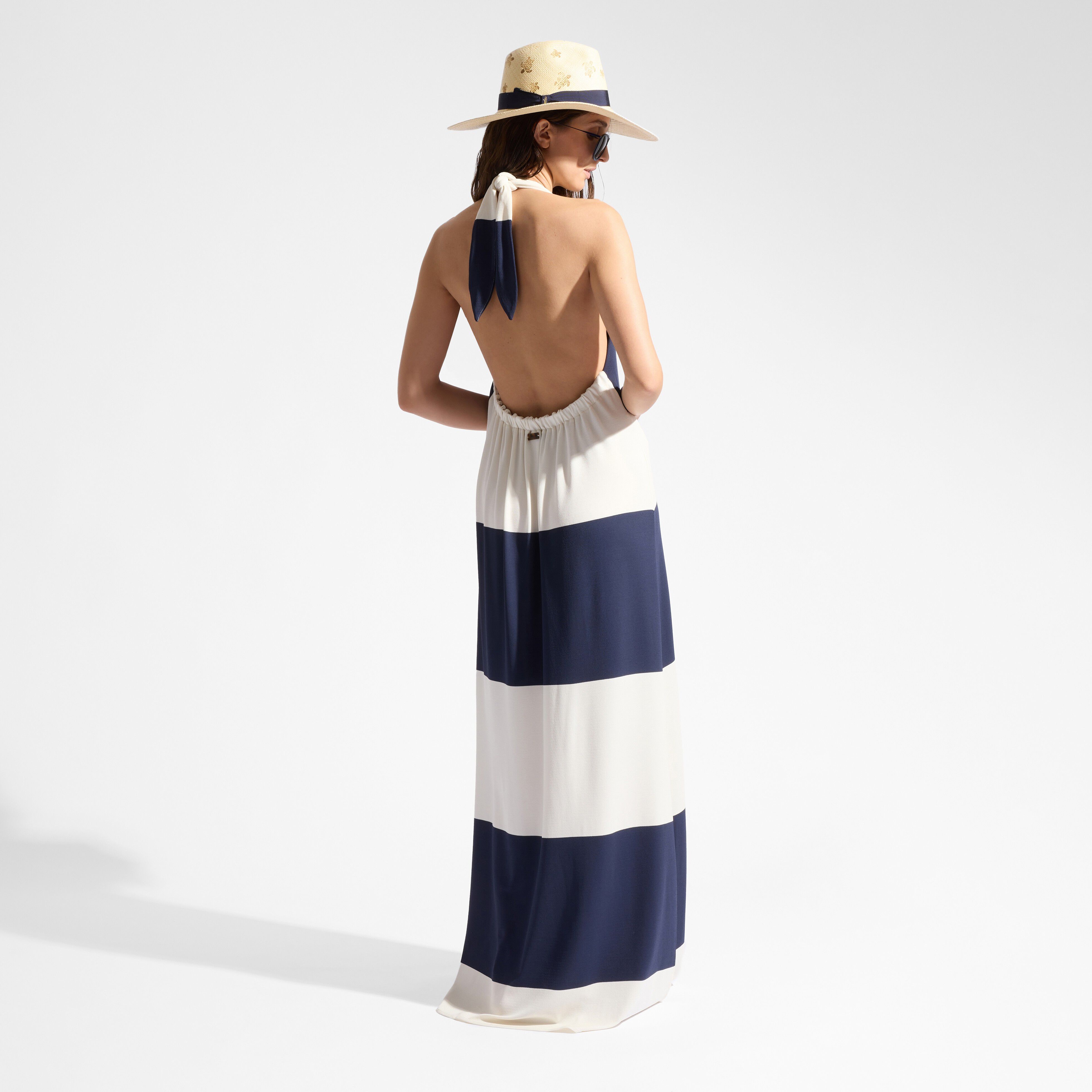 Women Viscose Jersey Maxi Striped Open-Back Dress - 2