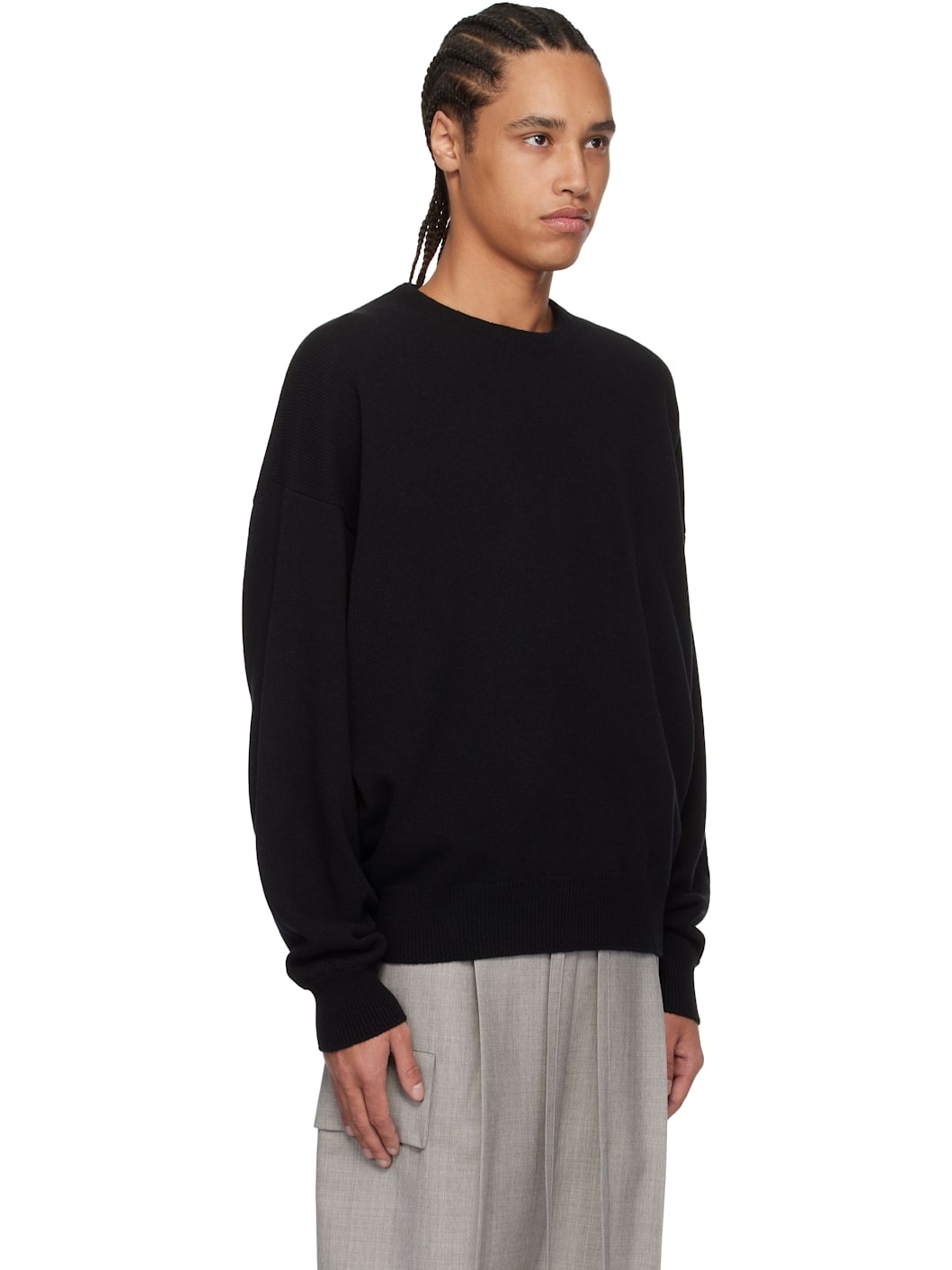 Black Fine Knit Crewneck Sweater - 2