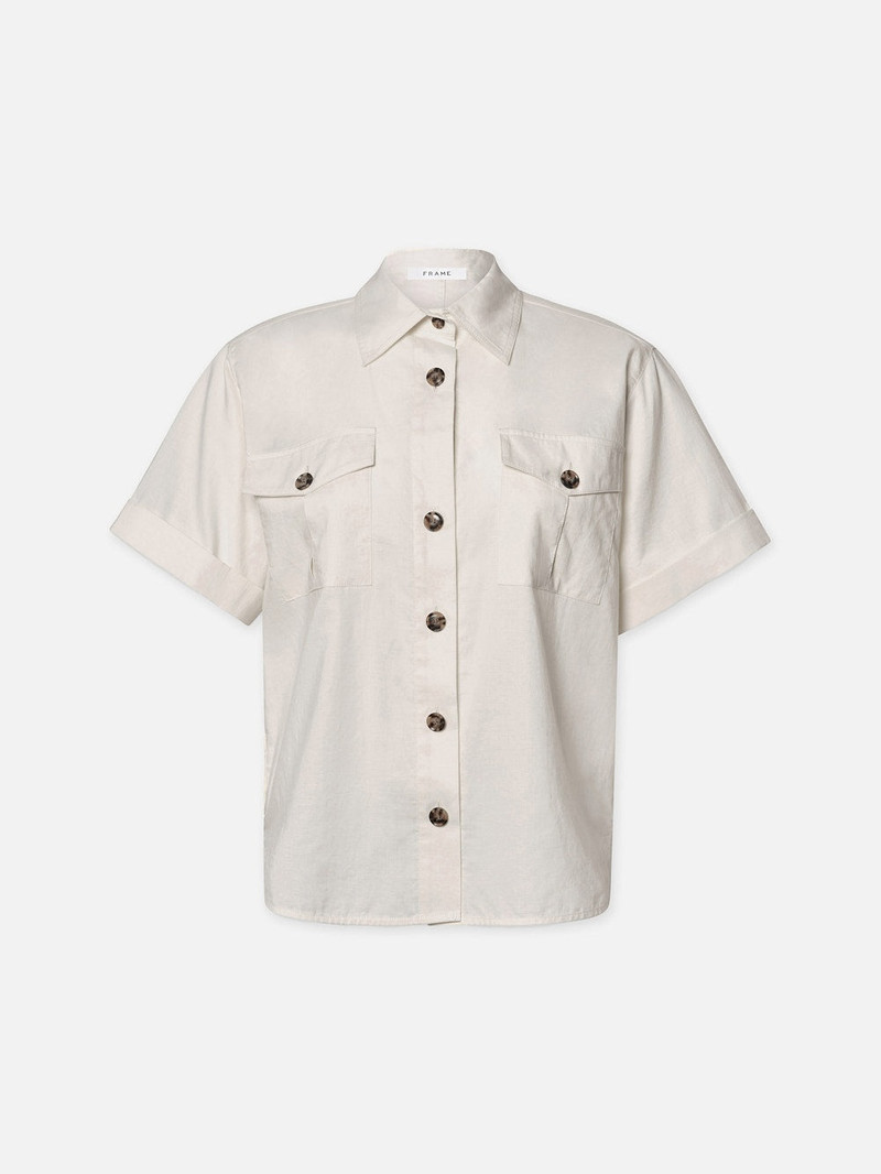 Patch Pocket Utility Shirt in Cream 1
