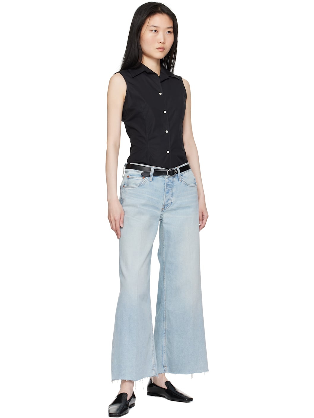 Black Skinny Oval Buckle Belt - 3