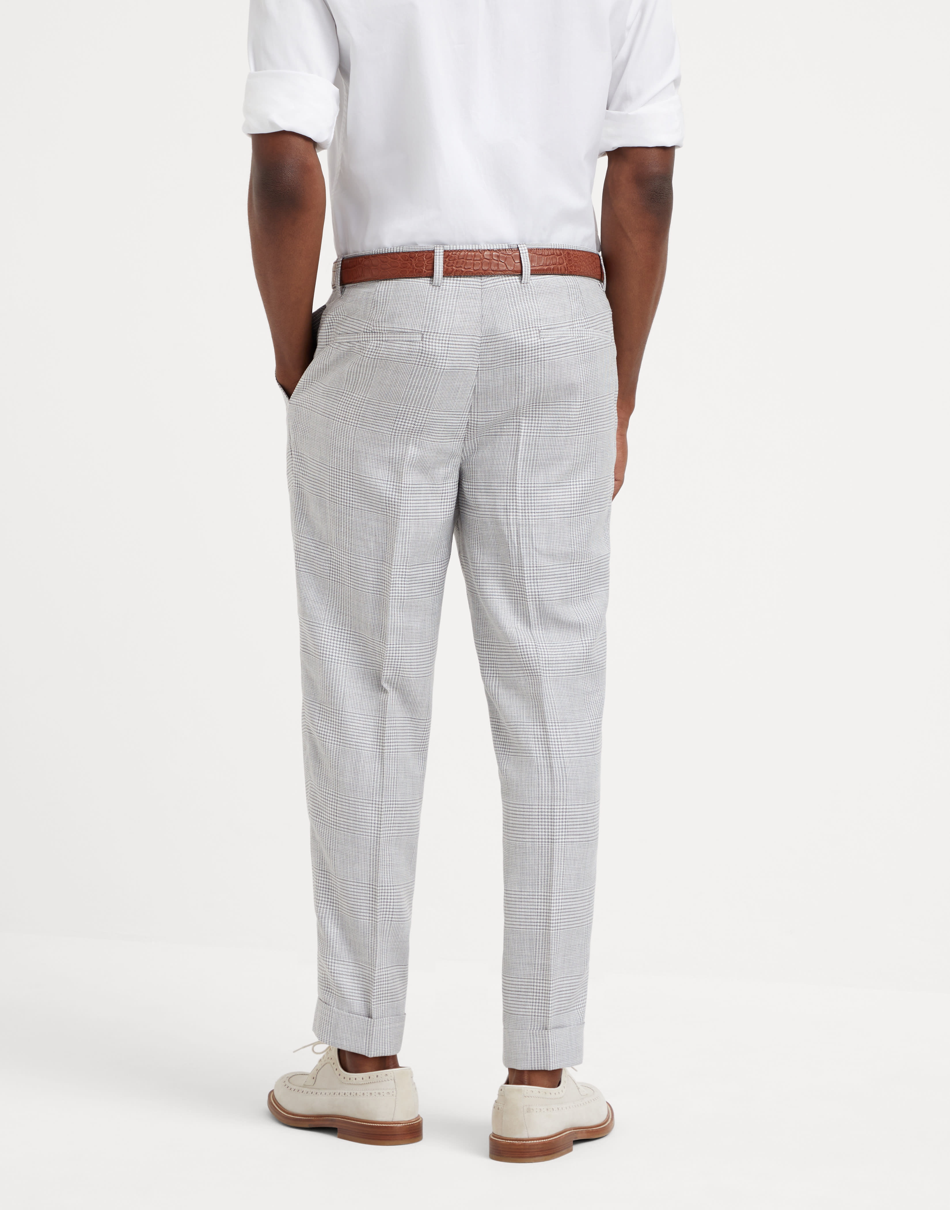 Wool, linen and silk Prince of Wales leisure fit trousers with pleat - 2