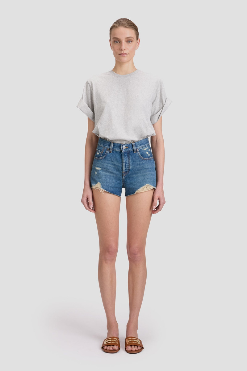 Victoria Beckham Distressed Shorts In Mid Blue Wash outlook
