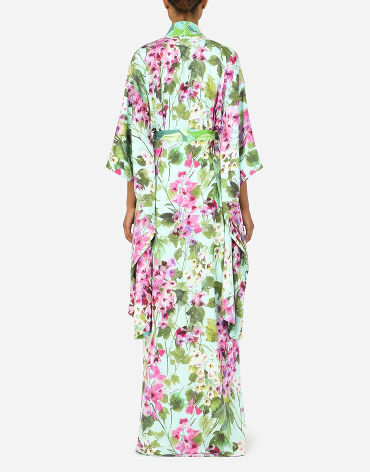 Long charmeuse caftan with bluebell print - 2