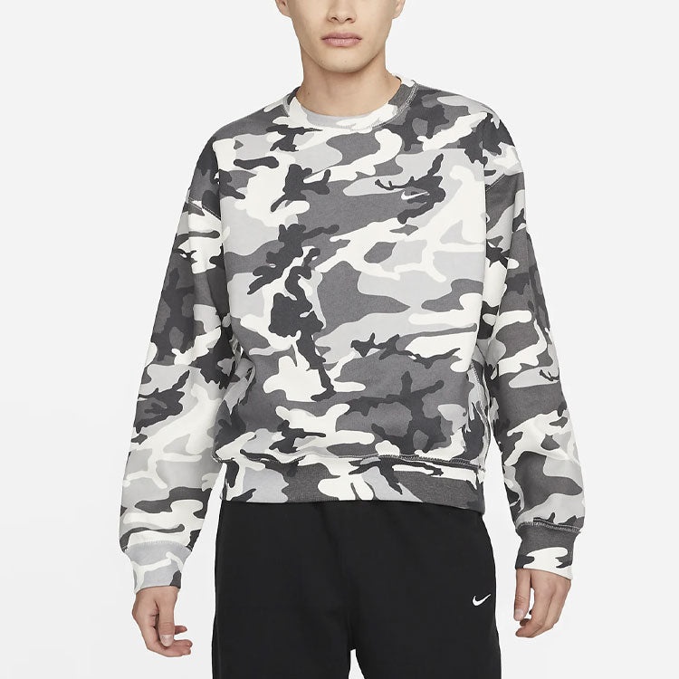 Men's Nike Solo Swoosh Camouflage Fleece Round Neck Pullover Gray DN1256-133 - 5