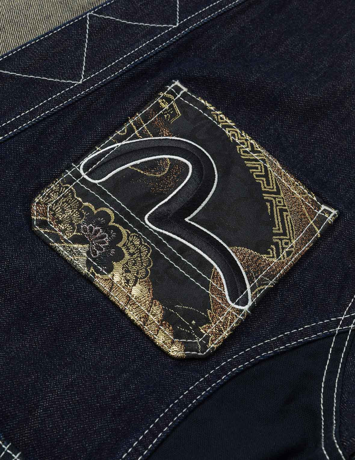 Multi-Pocket with Brocade Patch Relax Fit Denim Kimono - 5