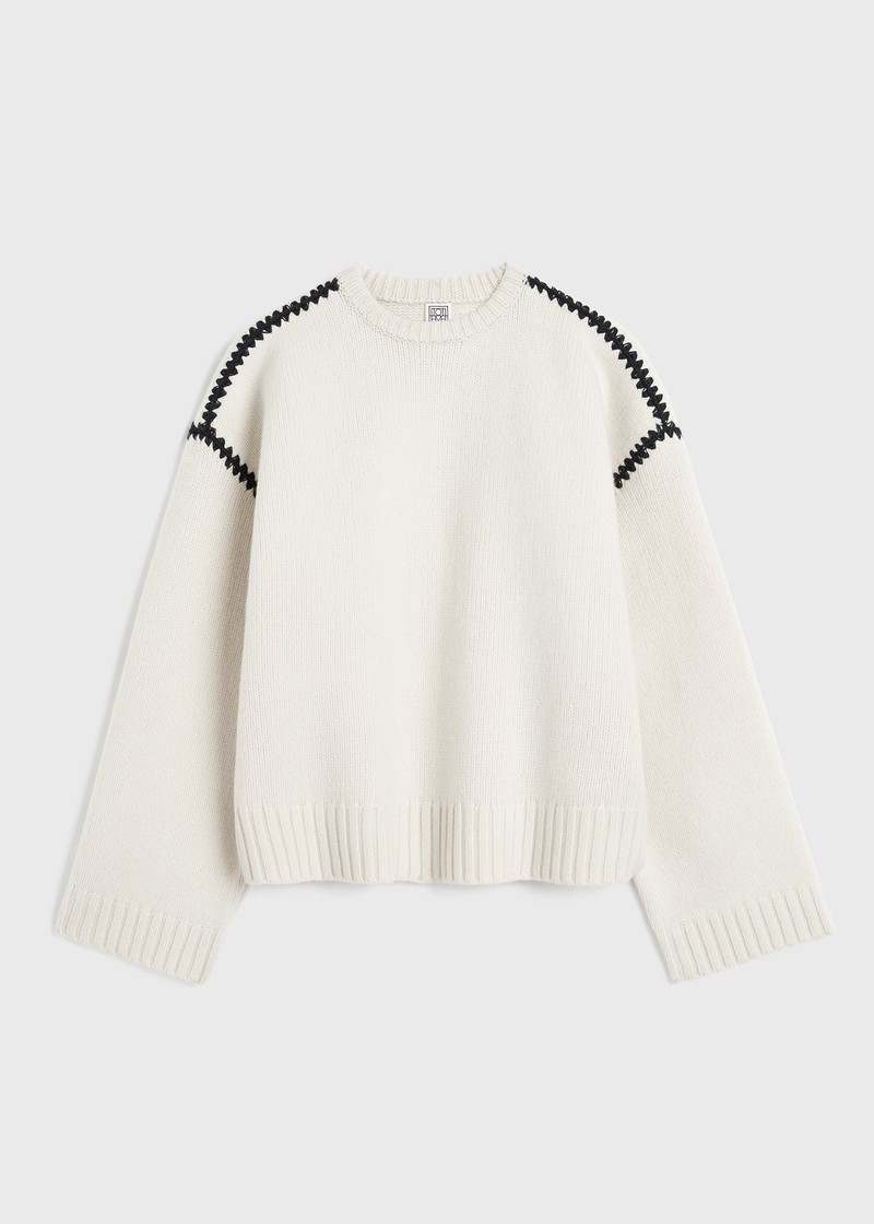 Embroidered wool cashmere knit snow 1