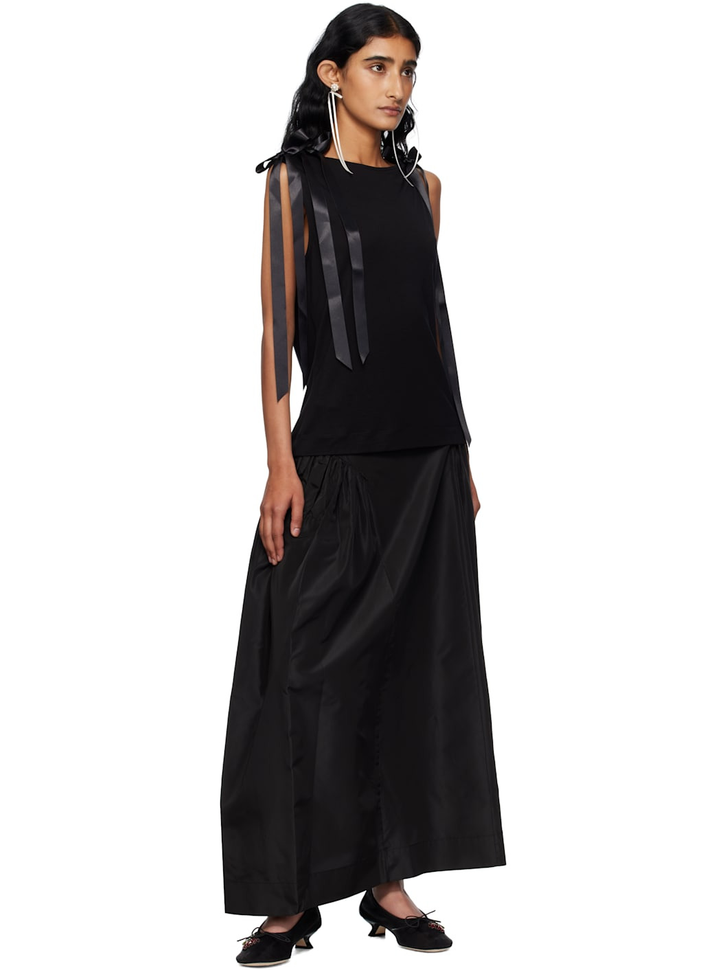 Black Bow Ribbon Tail Tank Top - 4