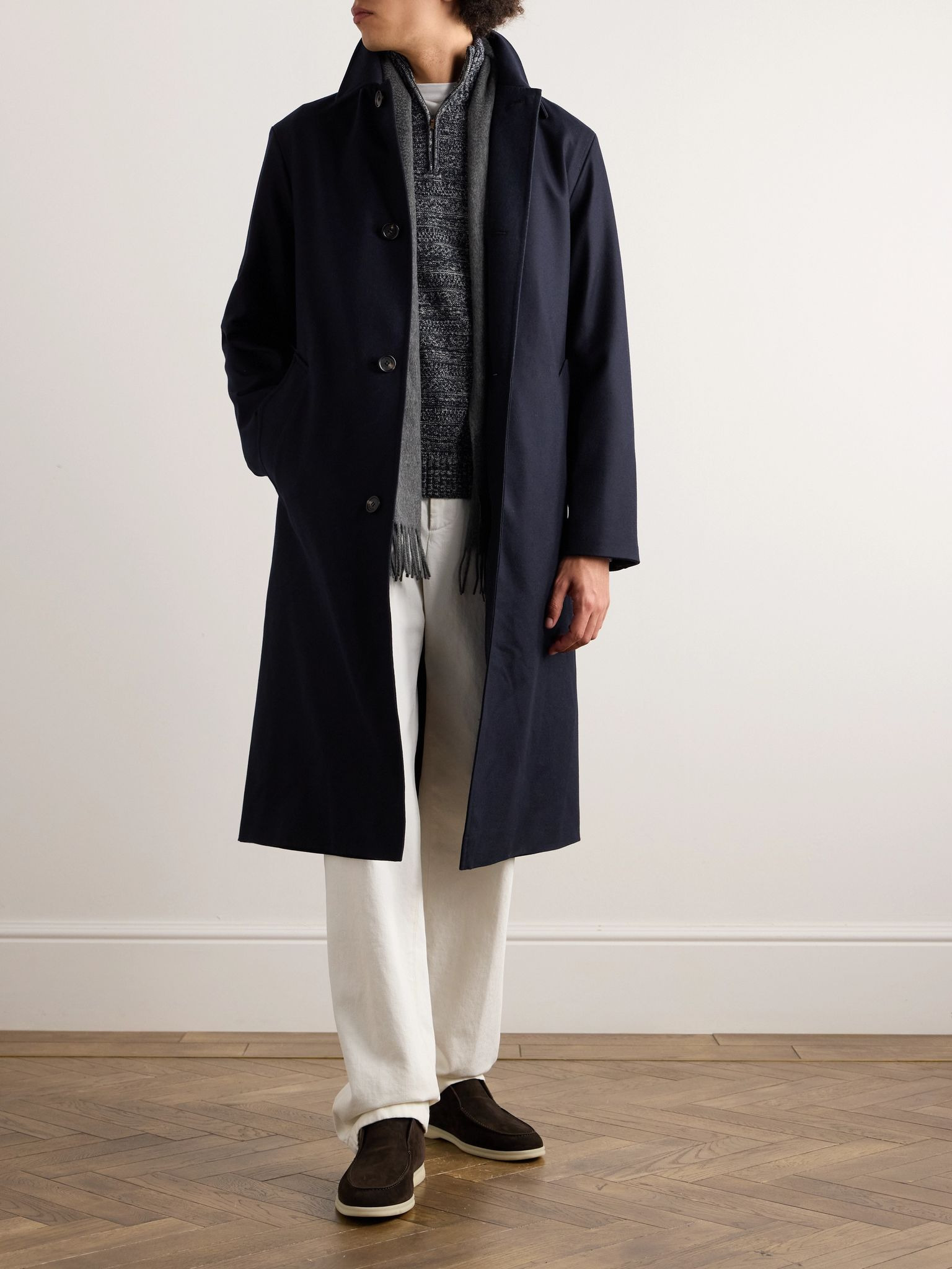 Reversible Virgin Wool, Cashmere-Blend and Denim Coat Navy - 2