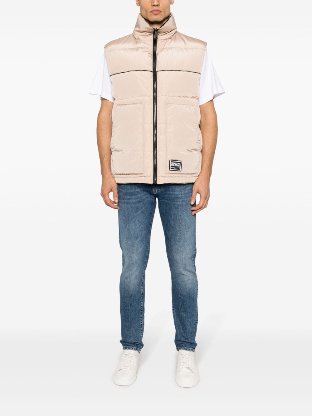 logo-patch quilted gilet - 2
