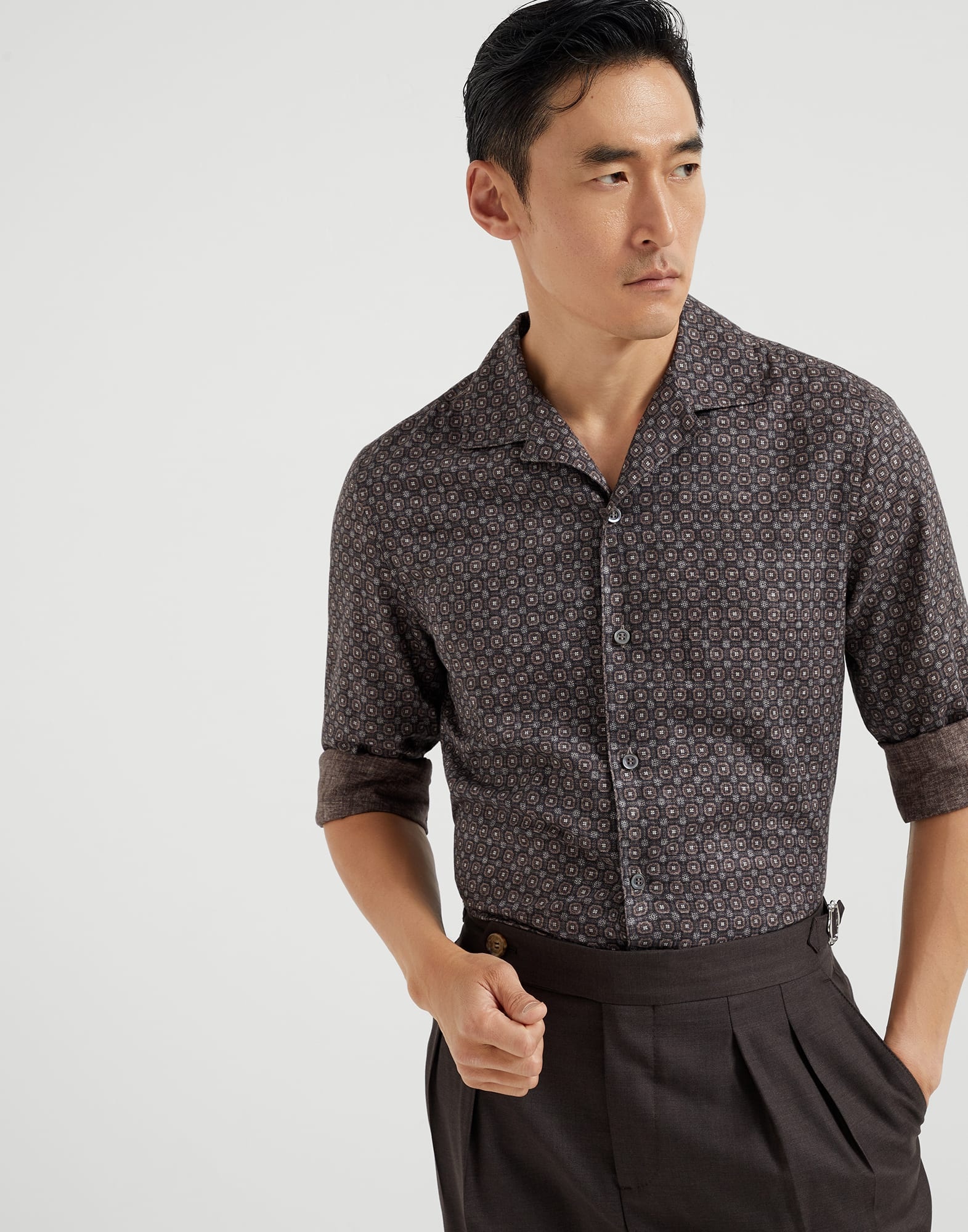 Geometric print twill easy fit shirt with camp collar - 4