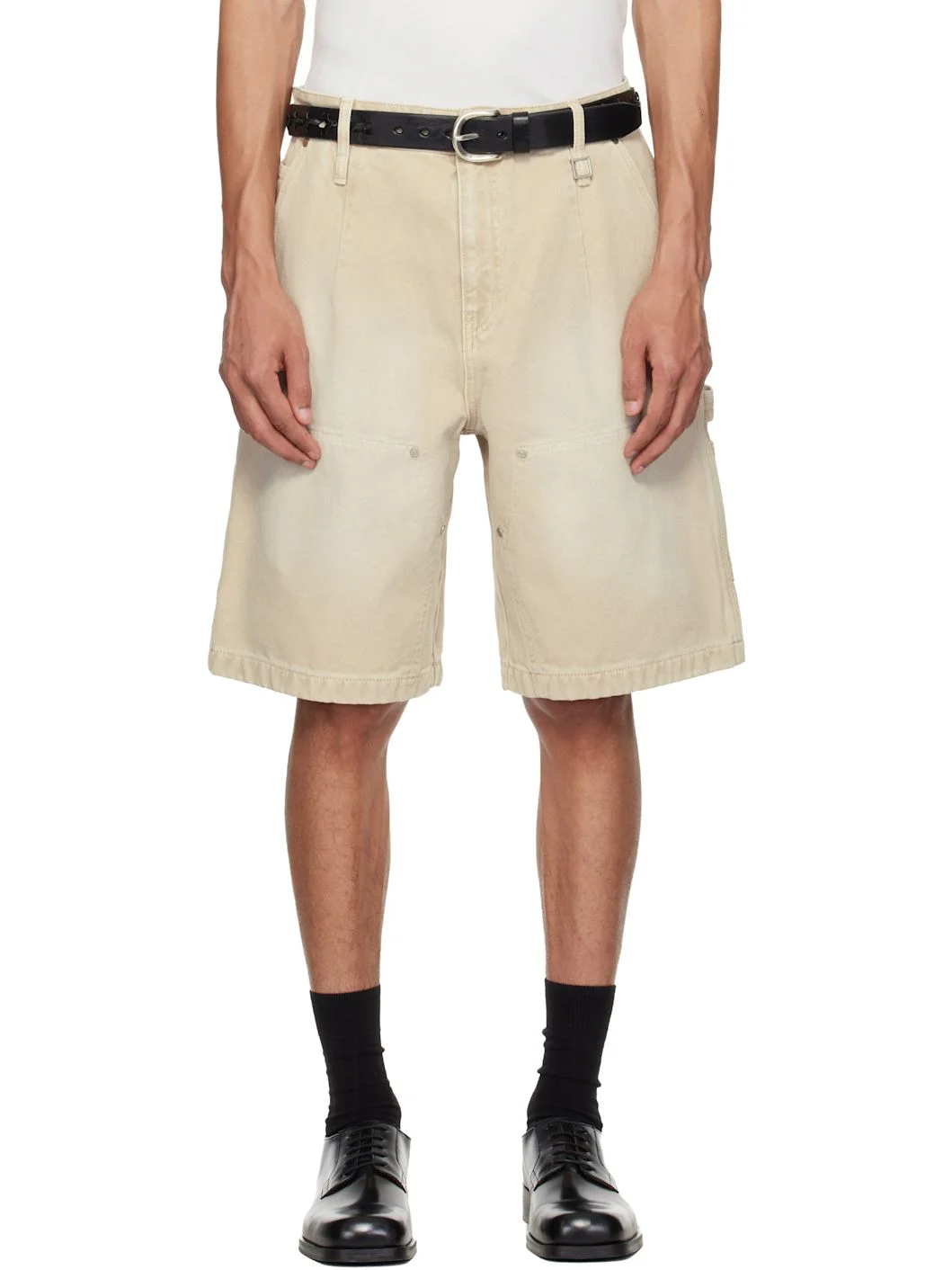 Beige Cotton Shorts - 1