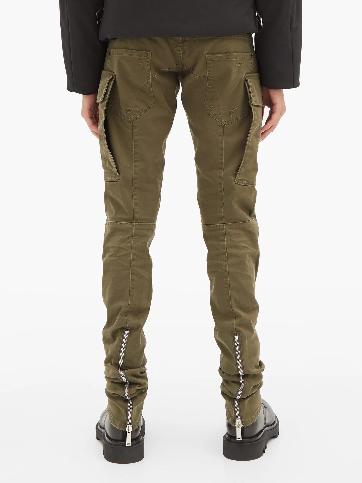 Distressed cotton-blend slim cargo trousers - 5