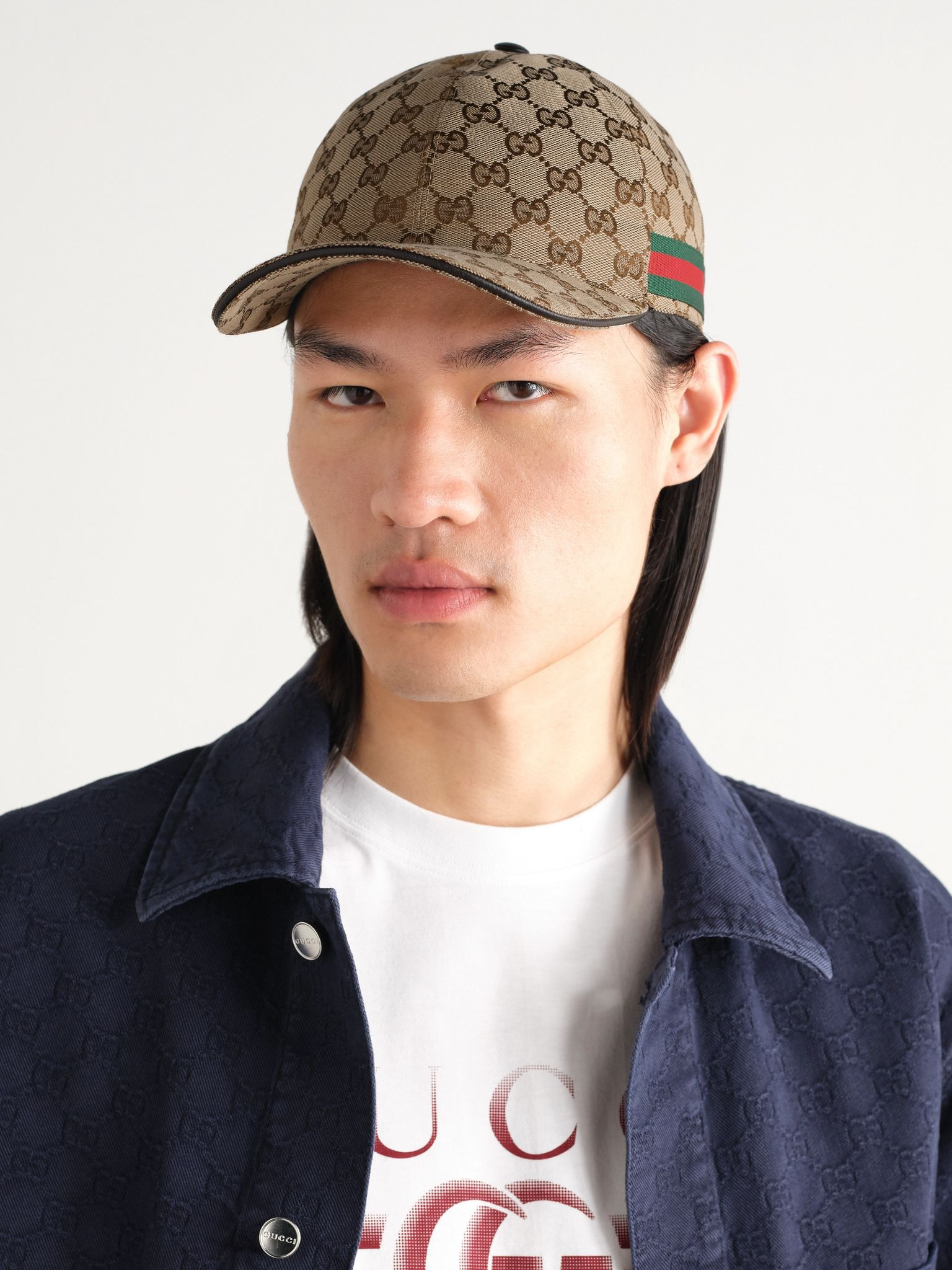 Webbing-Trimmed Monogrammed Canvas Baseball Cap Brown - 2