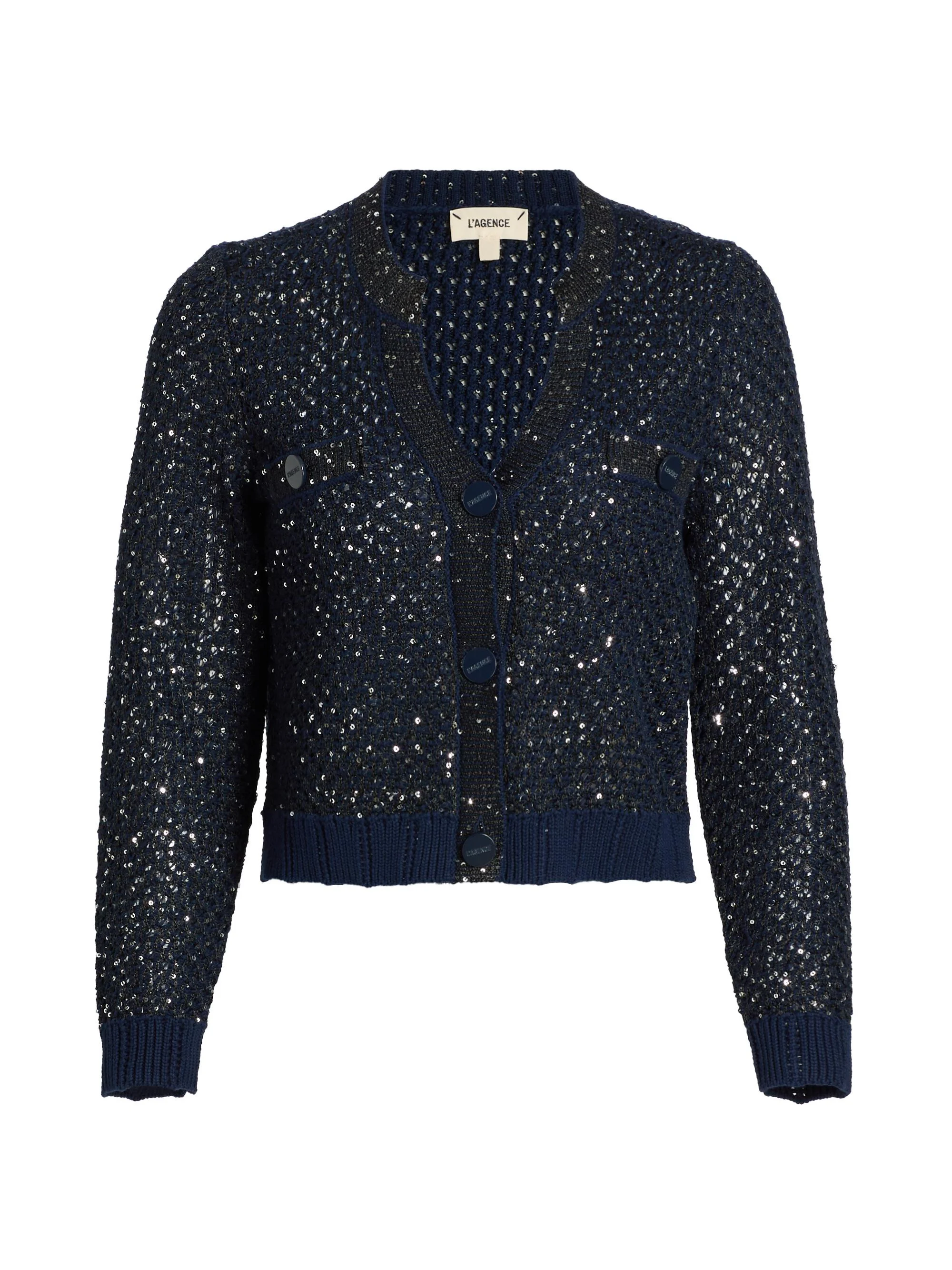 Women's Blanca Knit Sequined Cardigan - Midnight Silver Sequin Multi - 1