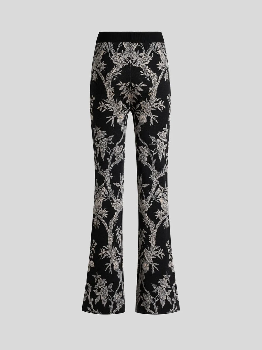 FIT-AND-FLARE WOOL-BLEND JACQUARD TROUSERS WITH PLACED NATURE MOTIF - 1