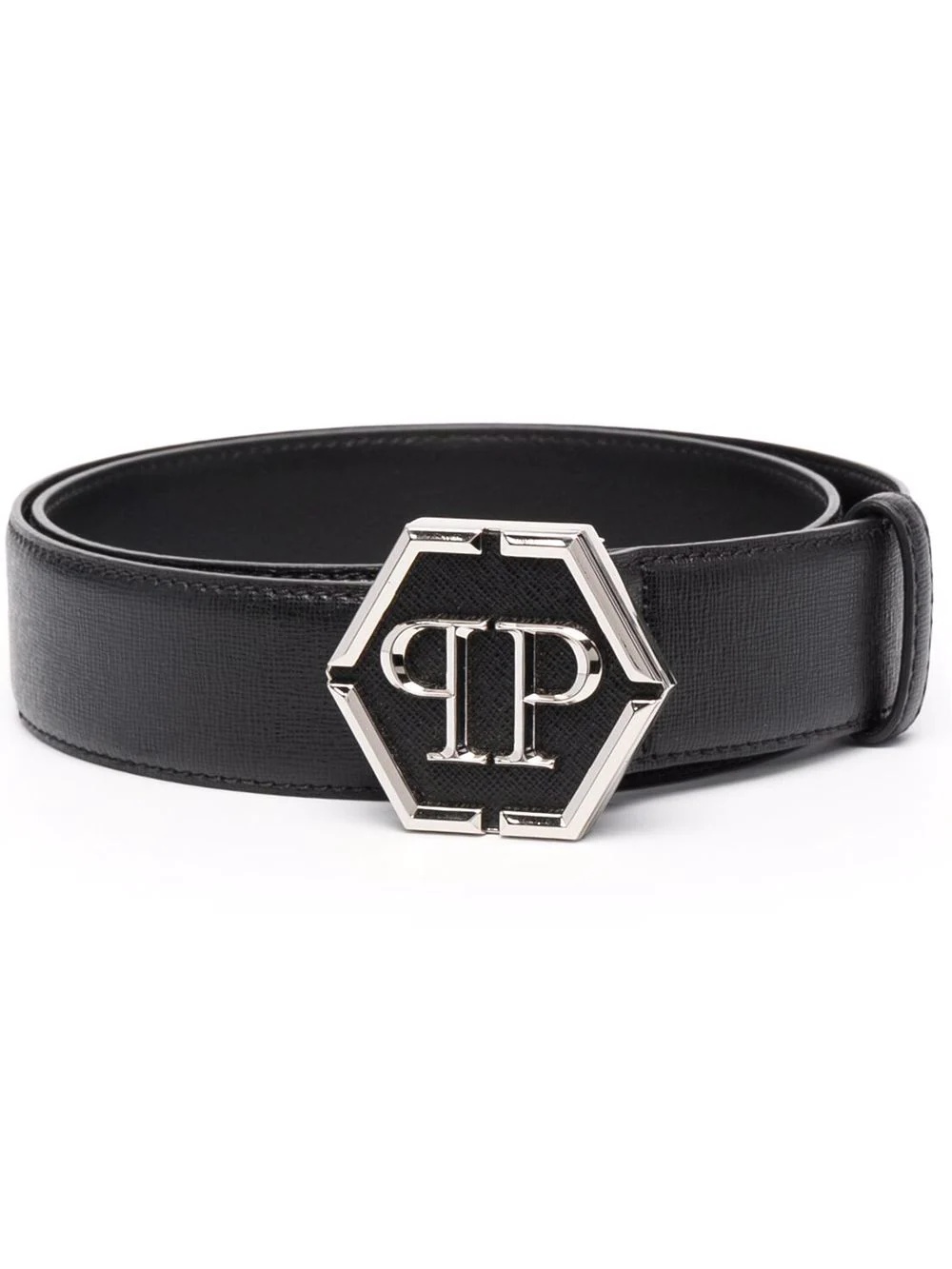 logo-plaque leather belt - 1