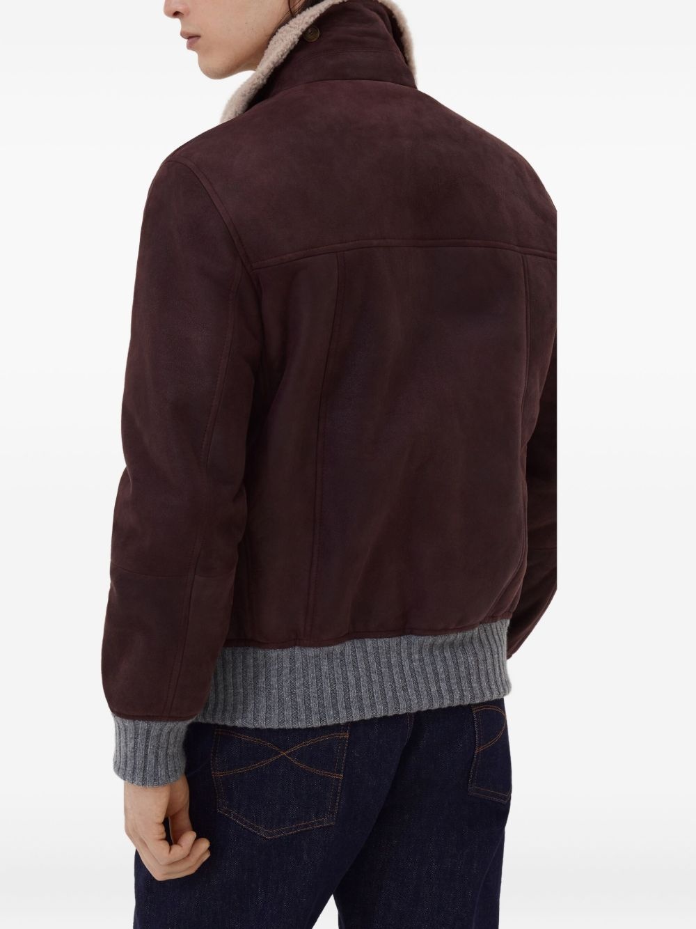 shearling-collar leather jacket - 4