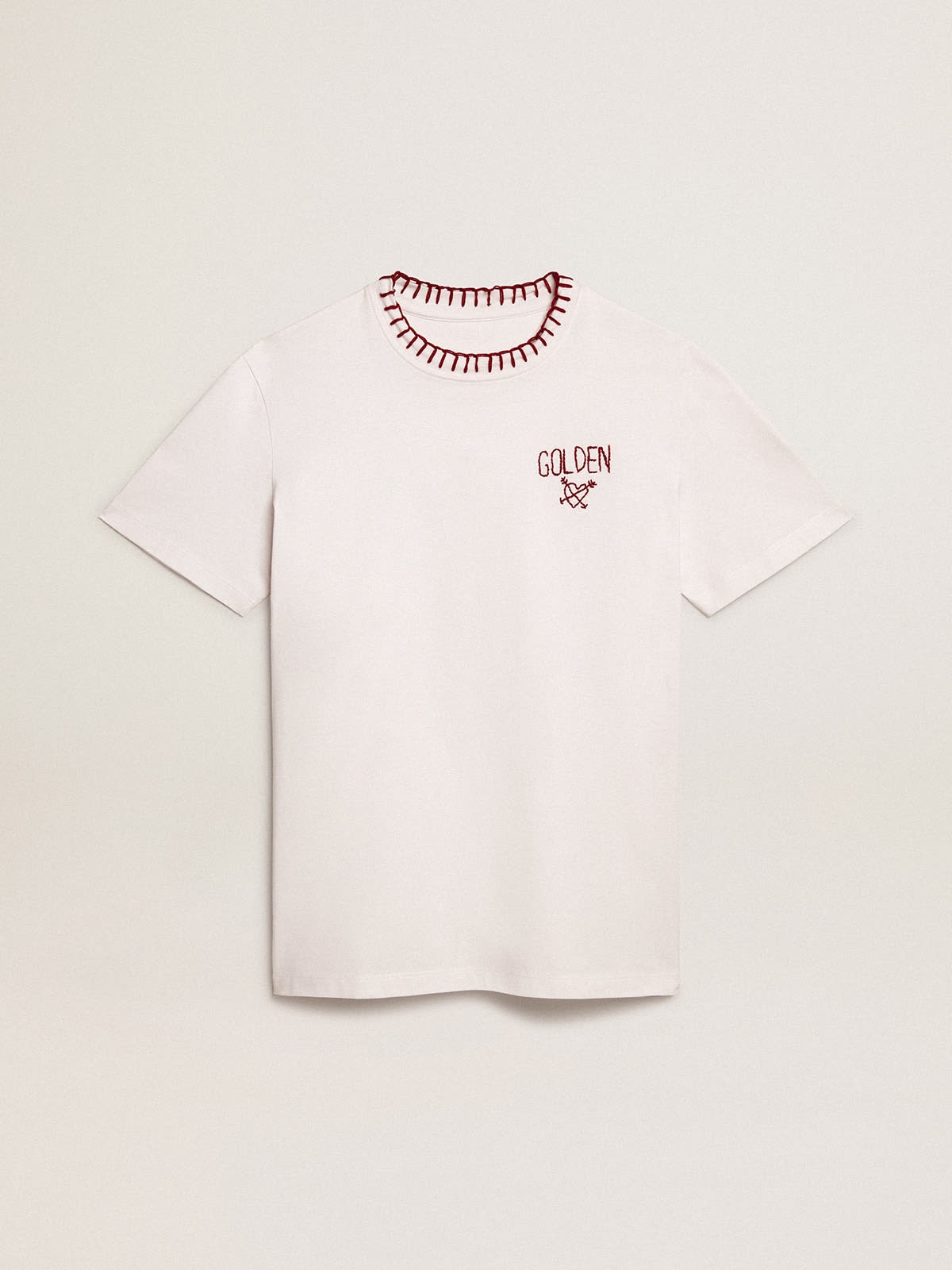 White cotton T-shirt with hand embroidery - 1