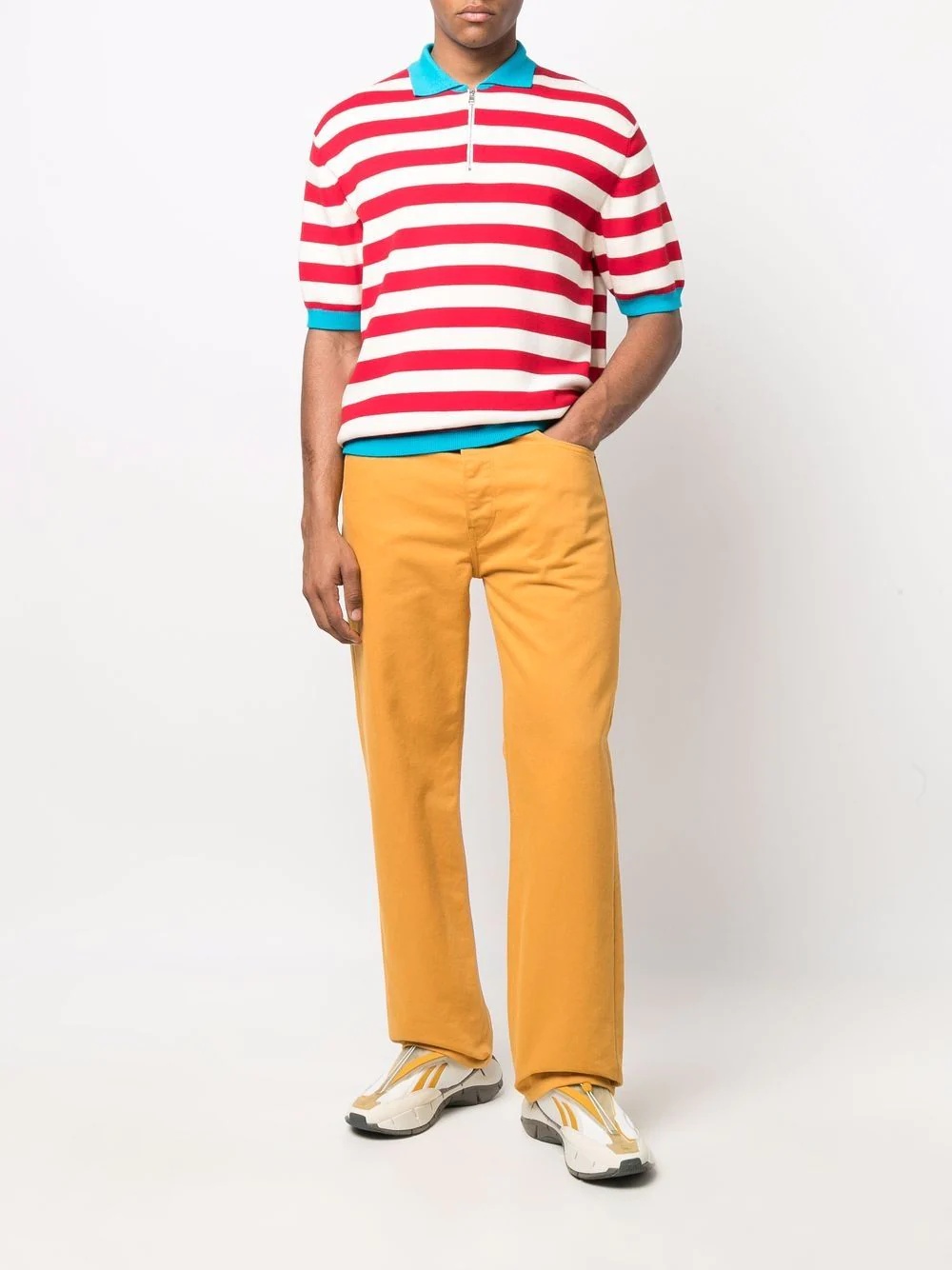 striped short-zip polo shirt - 2