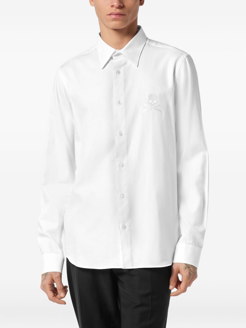 skull-embroidered button-up shirt - 3