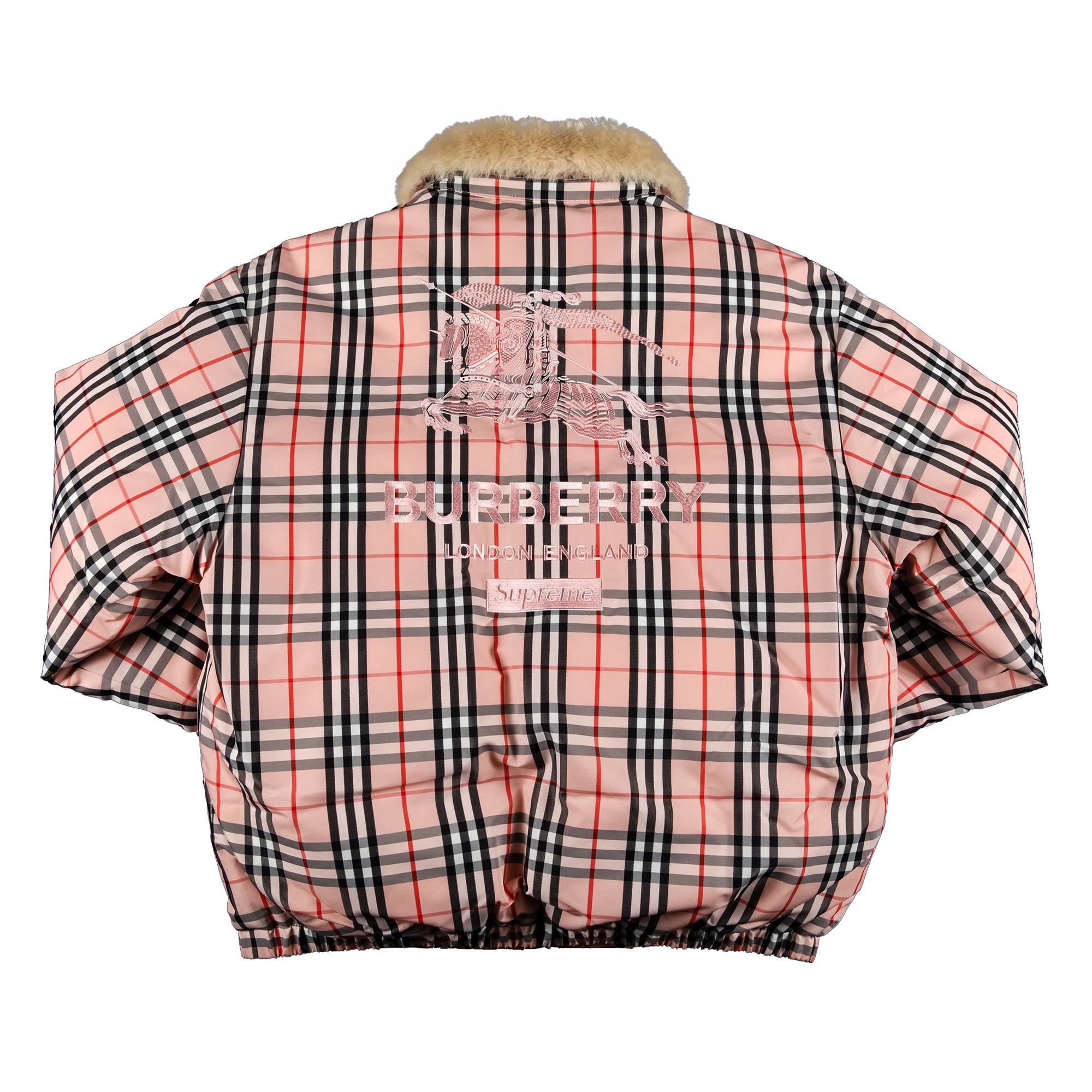 Supreme x Burberry Shearling Collar Down Puffer Jacket 'Pink' - 2