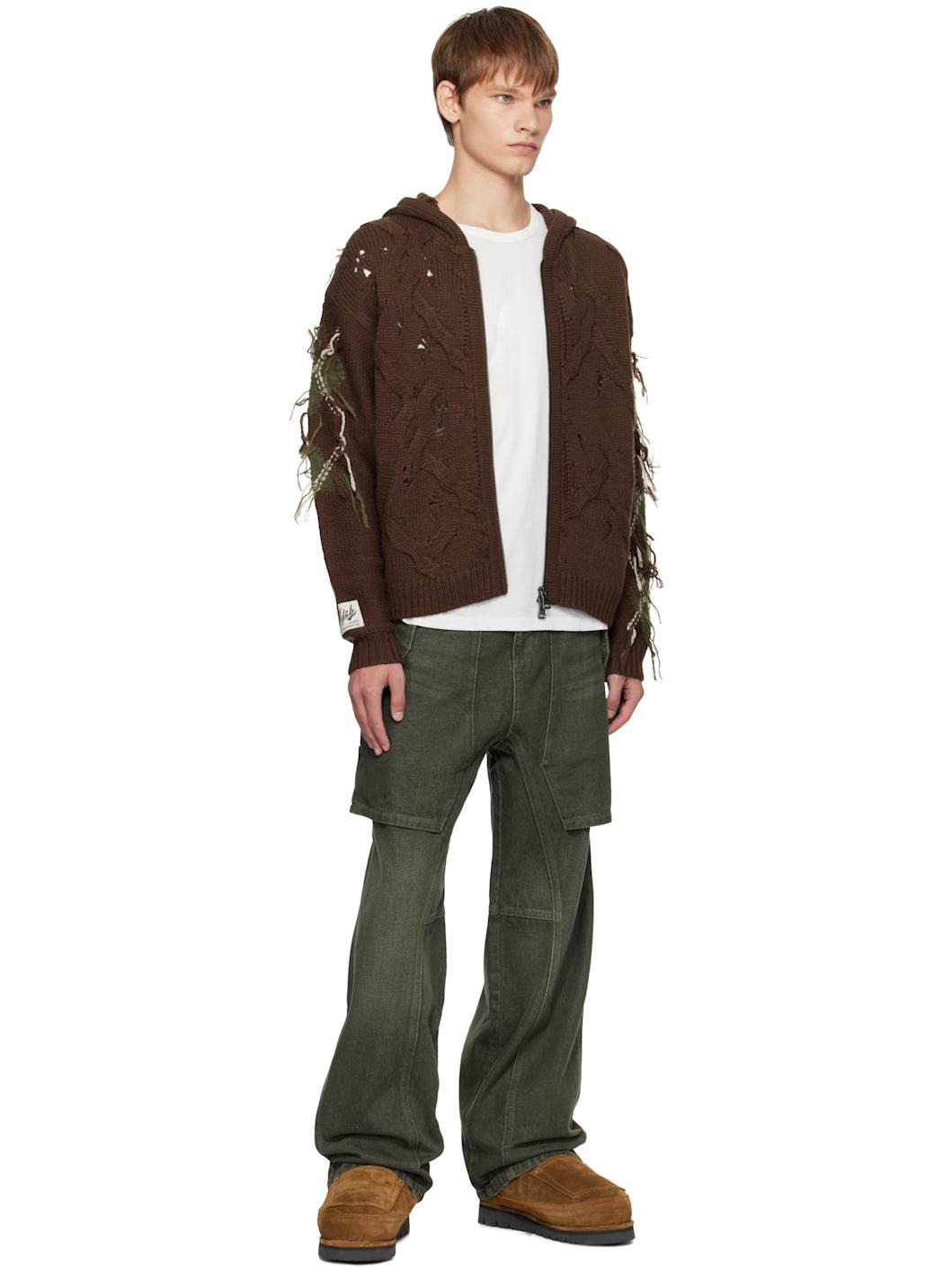Brown Argyle Fisherman Zip-Up Hoodie - 4