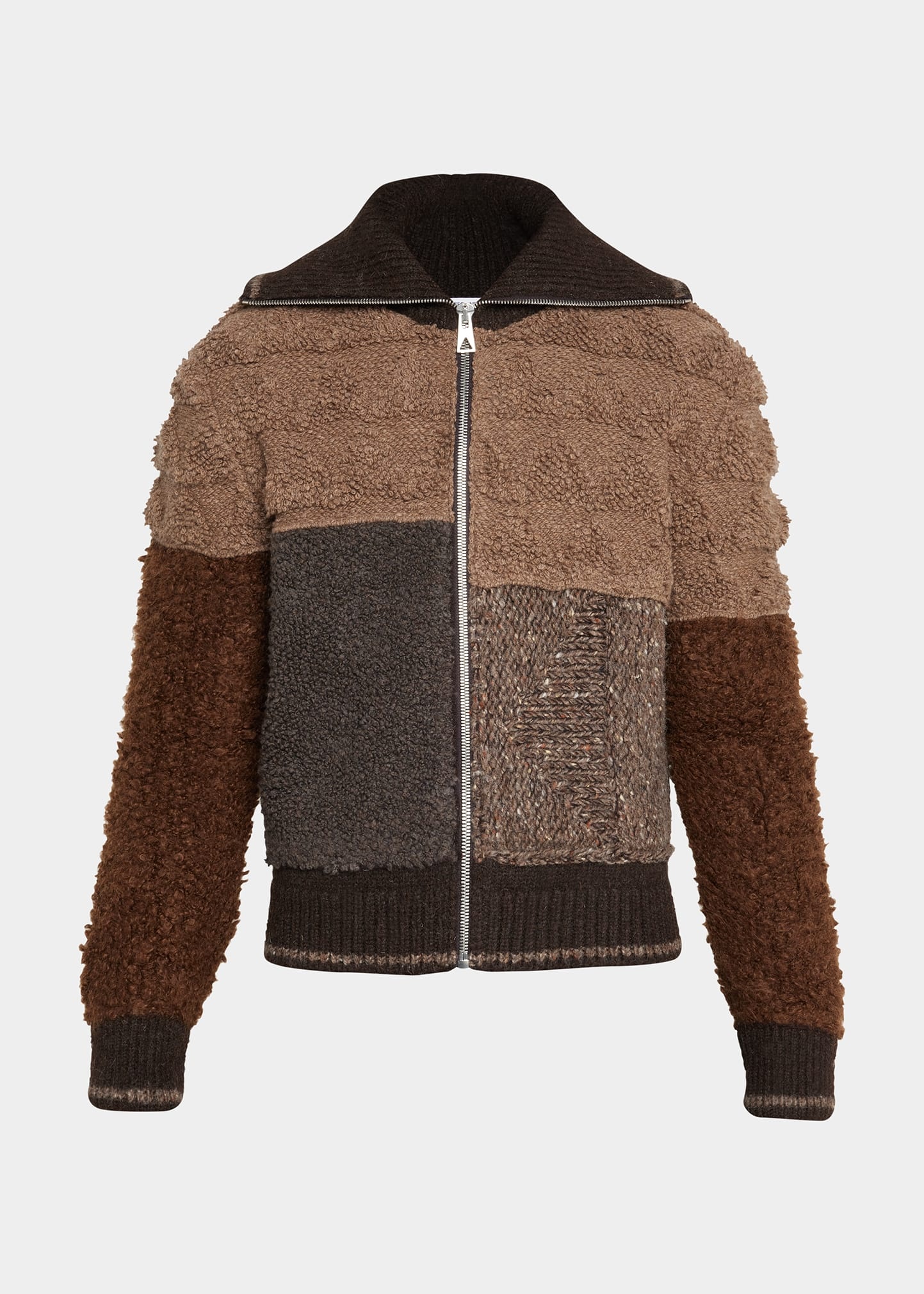 Men's Shaggy Patchwork Full-Zip Sweater - 1