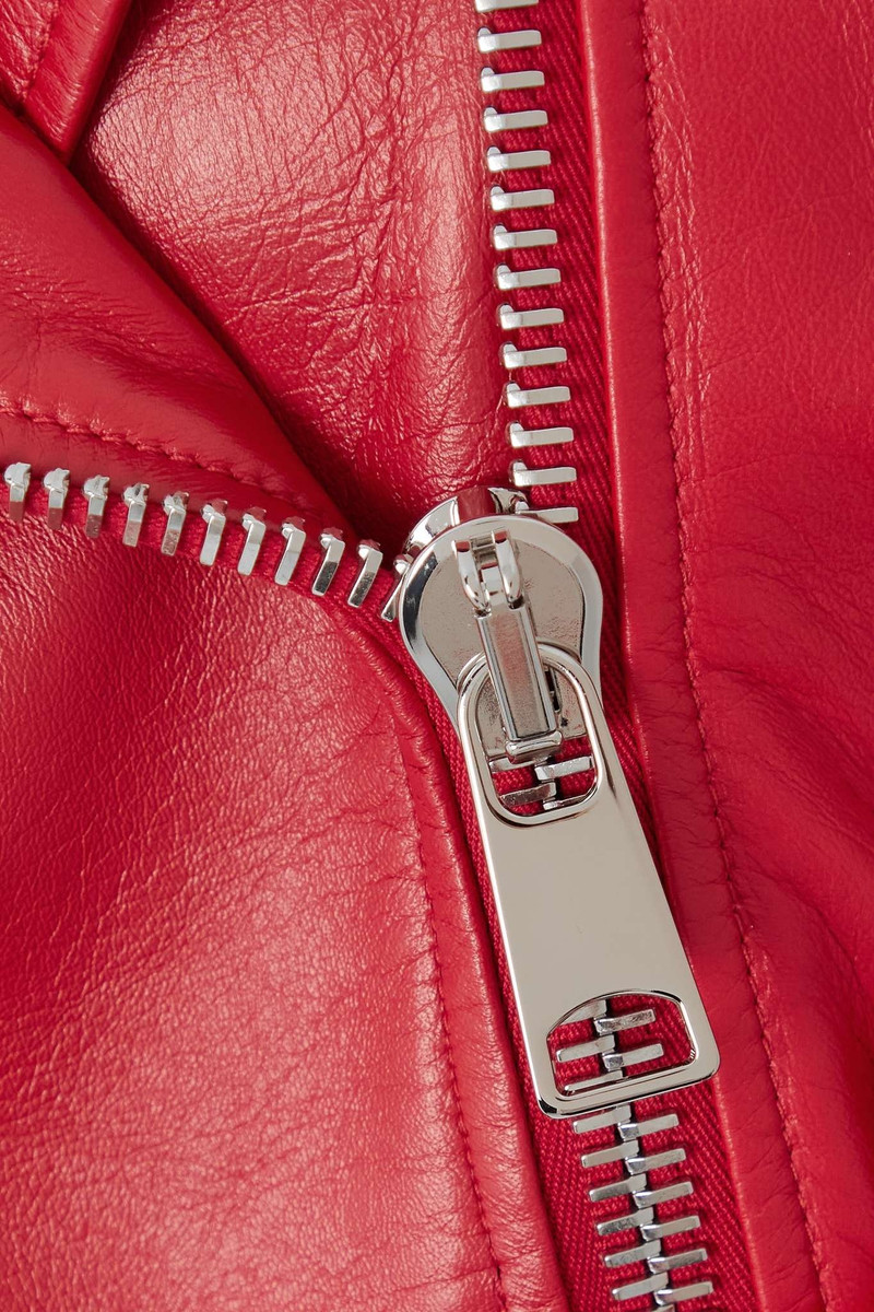 Belted zip-detailed leather peplum biker jacket 5